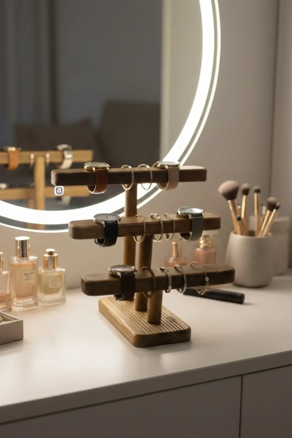 XL Doğal Ahşap Takı Standı, El Yapımı Saat Bilezik Aksesuar Organ