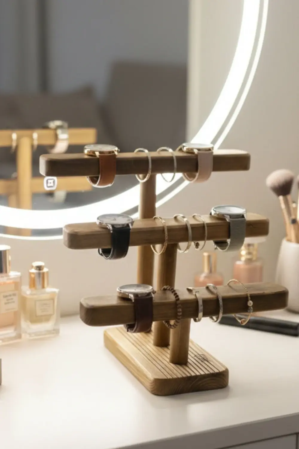 XL Doğal Ahşap Takı Standı, El Yapımı Saat Bilezik Aksesuar Organ