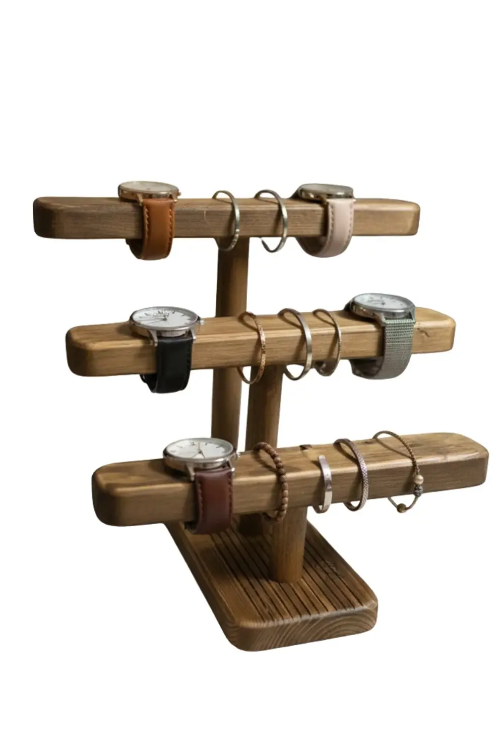 XL Doğal Ahşap Takı Standı, El Yapımı Saat Bilezik Aksesuar Organ