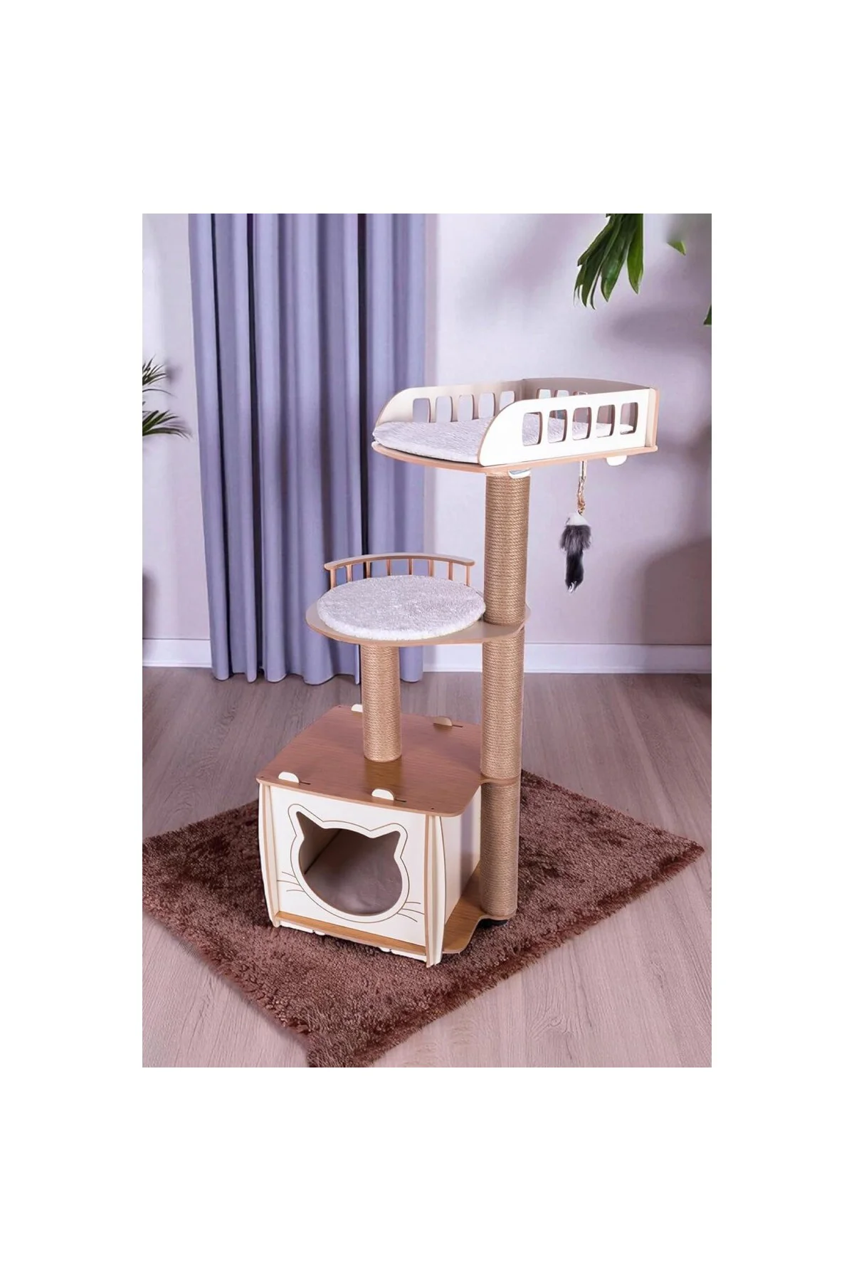 XL Lâl Katlı Yataklı Kedi Evi - Kedi Ağacı