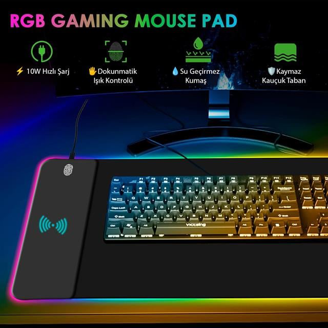 XL RGB Gaming Mouse Pad Wireless Telefon Şarj Destekli 14 Modlu (