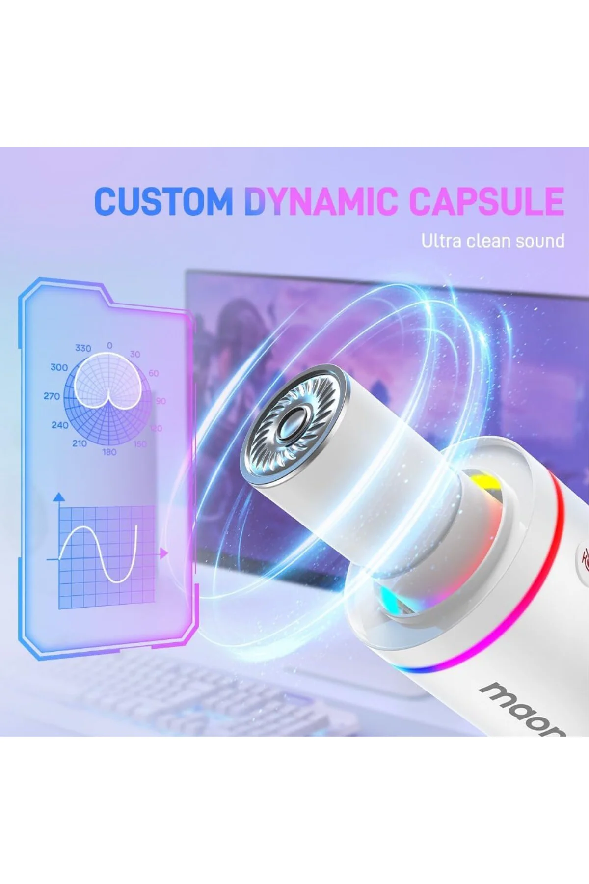XLR/USB Dinamik Mikrofon, Yazılımlı RGB Oyun Mikrofonu, Sessiz, K