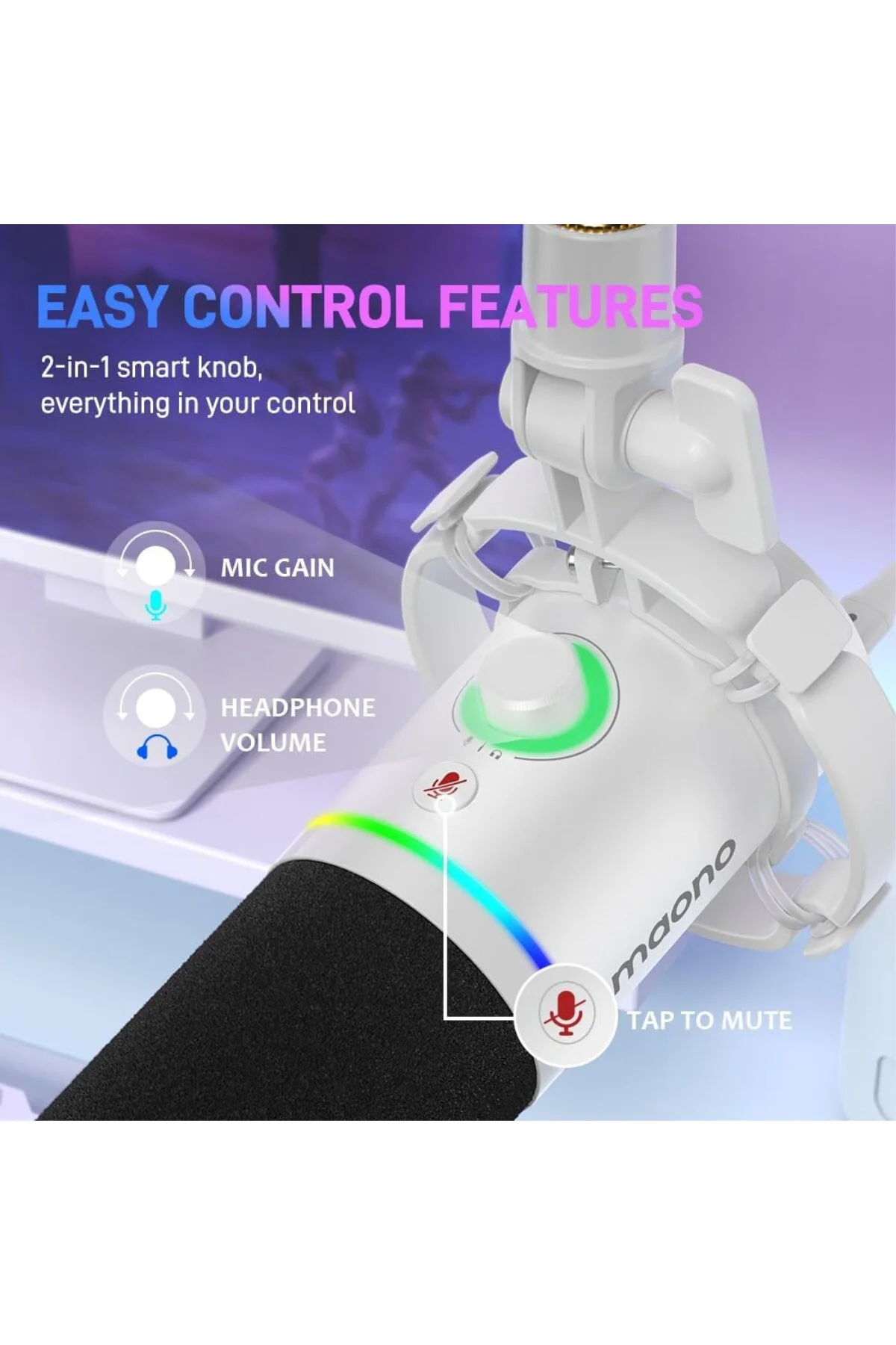 XLR/USB Dinamik Mikrofon, Yazılımlı RGB Oyun Mikrofonu, Sessiz, K