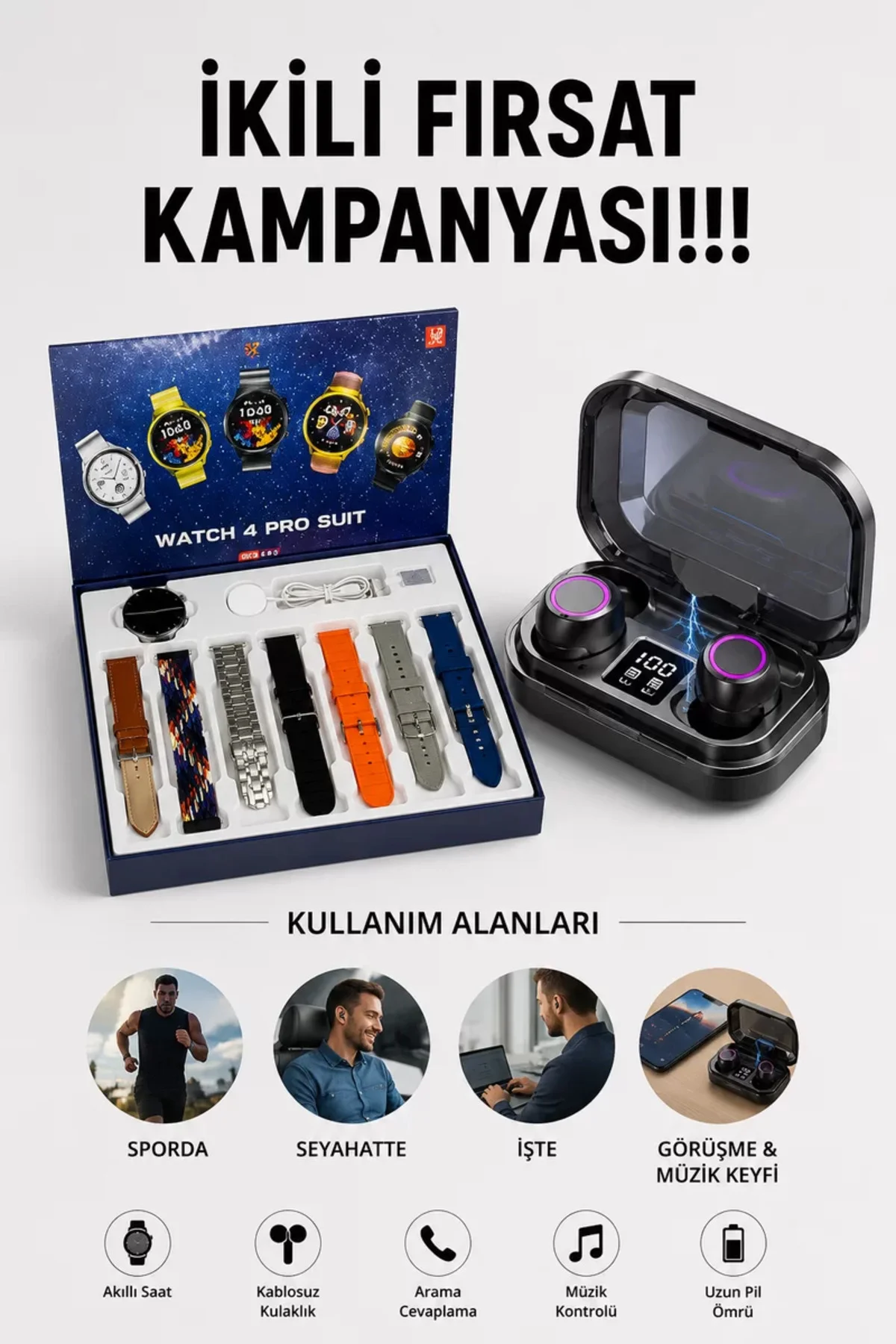 xmlbytr 2025 Model Çok Kordonlu Akıllı Saat ve Bluetooth Kulaklık