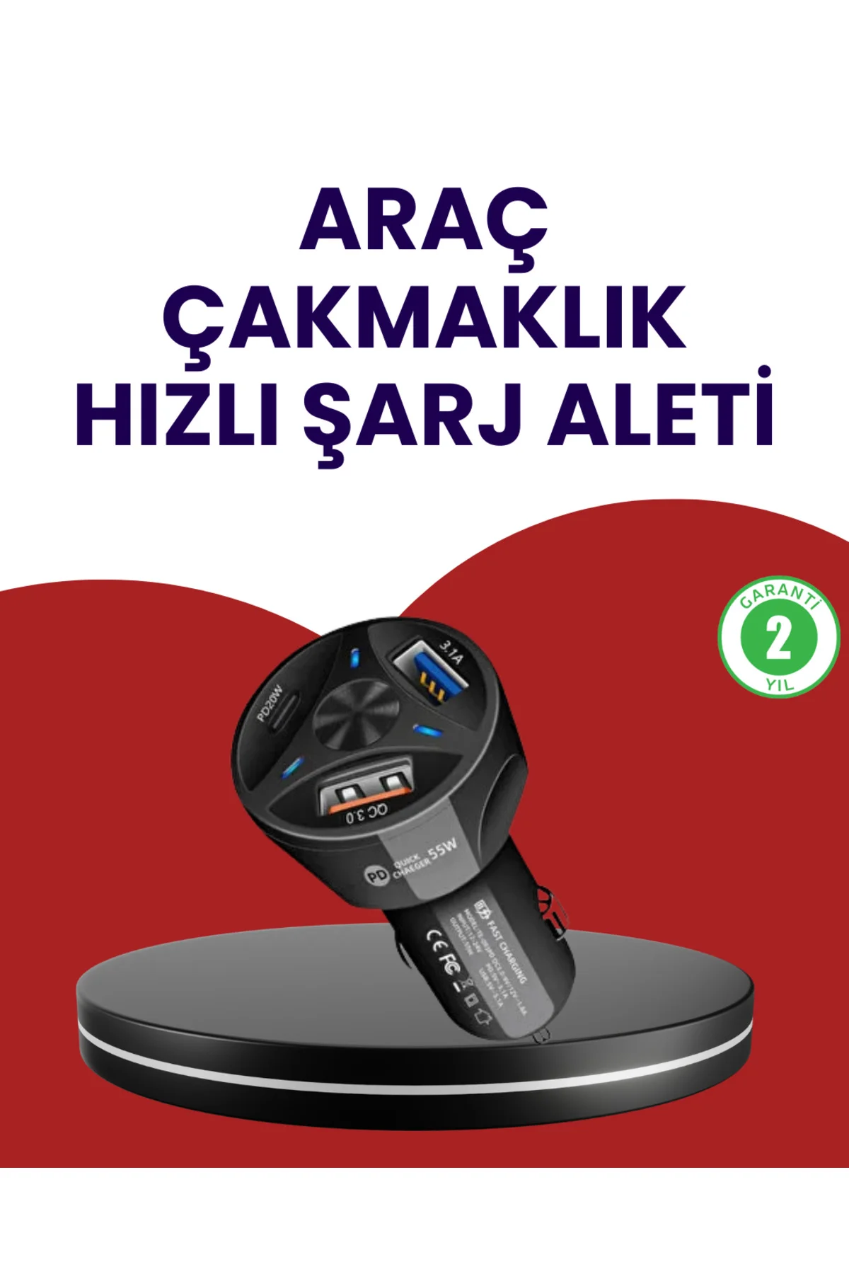 xmlbytr 55W PD ve Quick Charge 3.0 Destekli Polygold Araç Şarj Ad