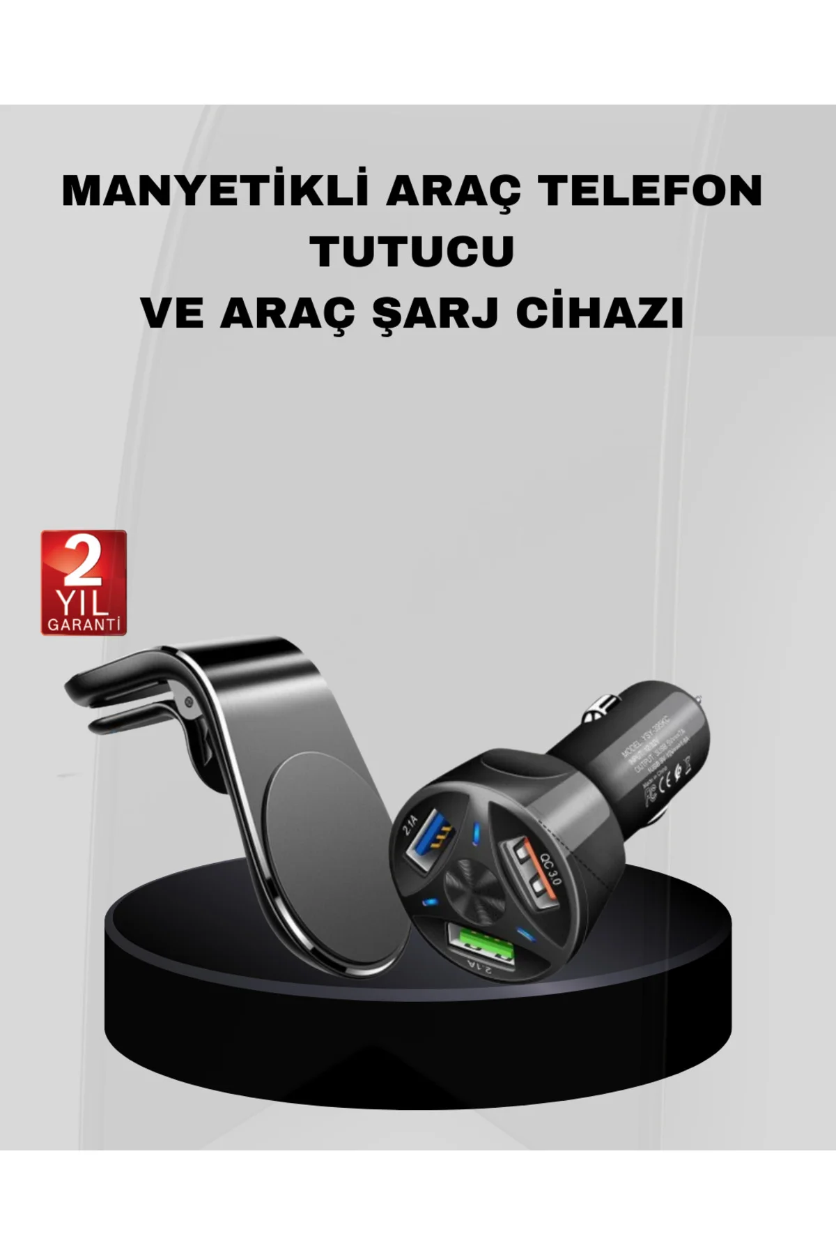 xmlbytr Araç İçi Telefon Tutucu + Quick Charge 3.0 Araç Şarj Cihazı Seti tr