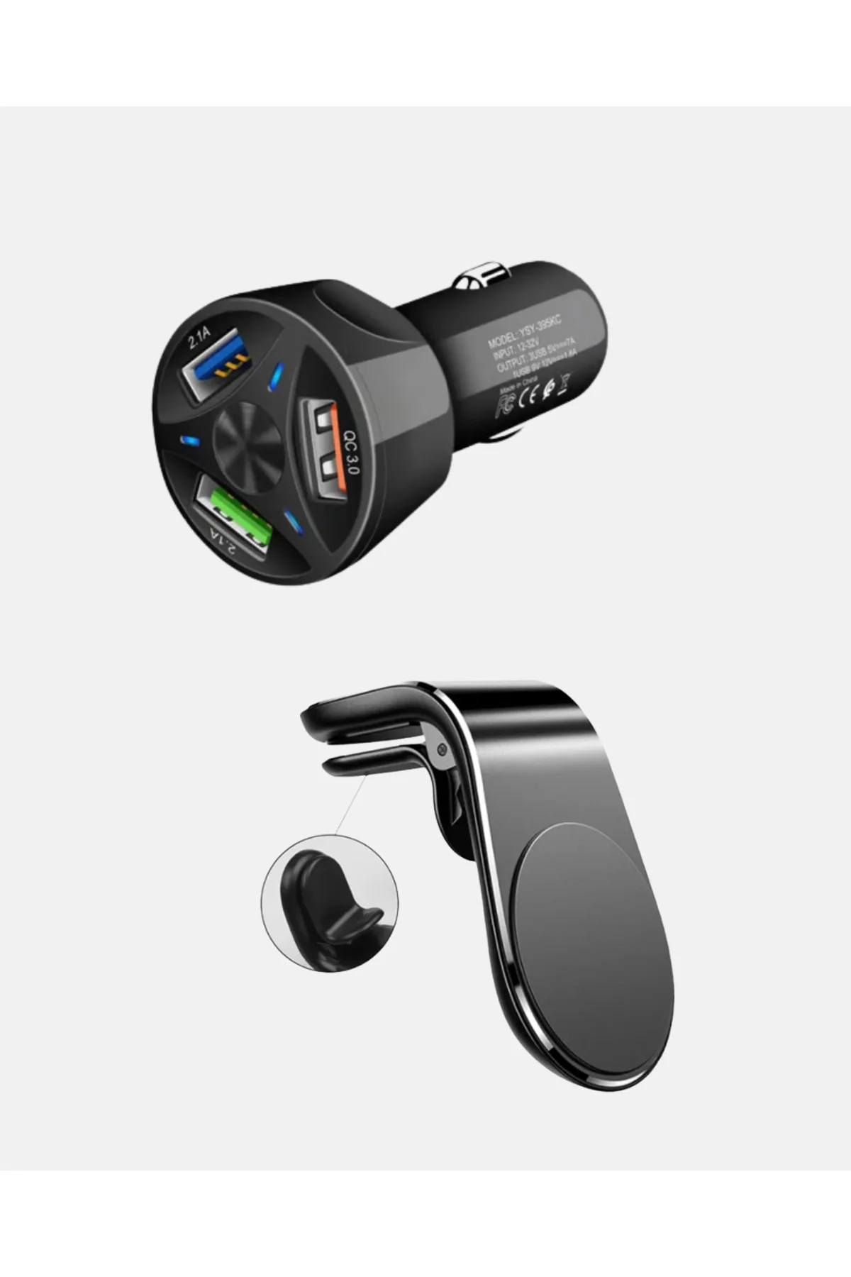 xmlbytr Araç İçi Telefon Tutucu + Quick Charge 3.0 Araç Şarj Cihazı Seti tr