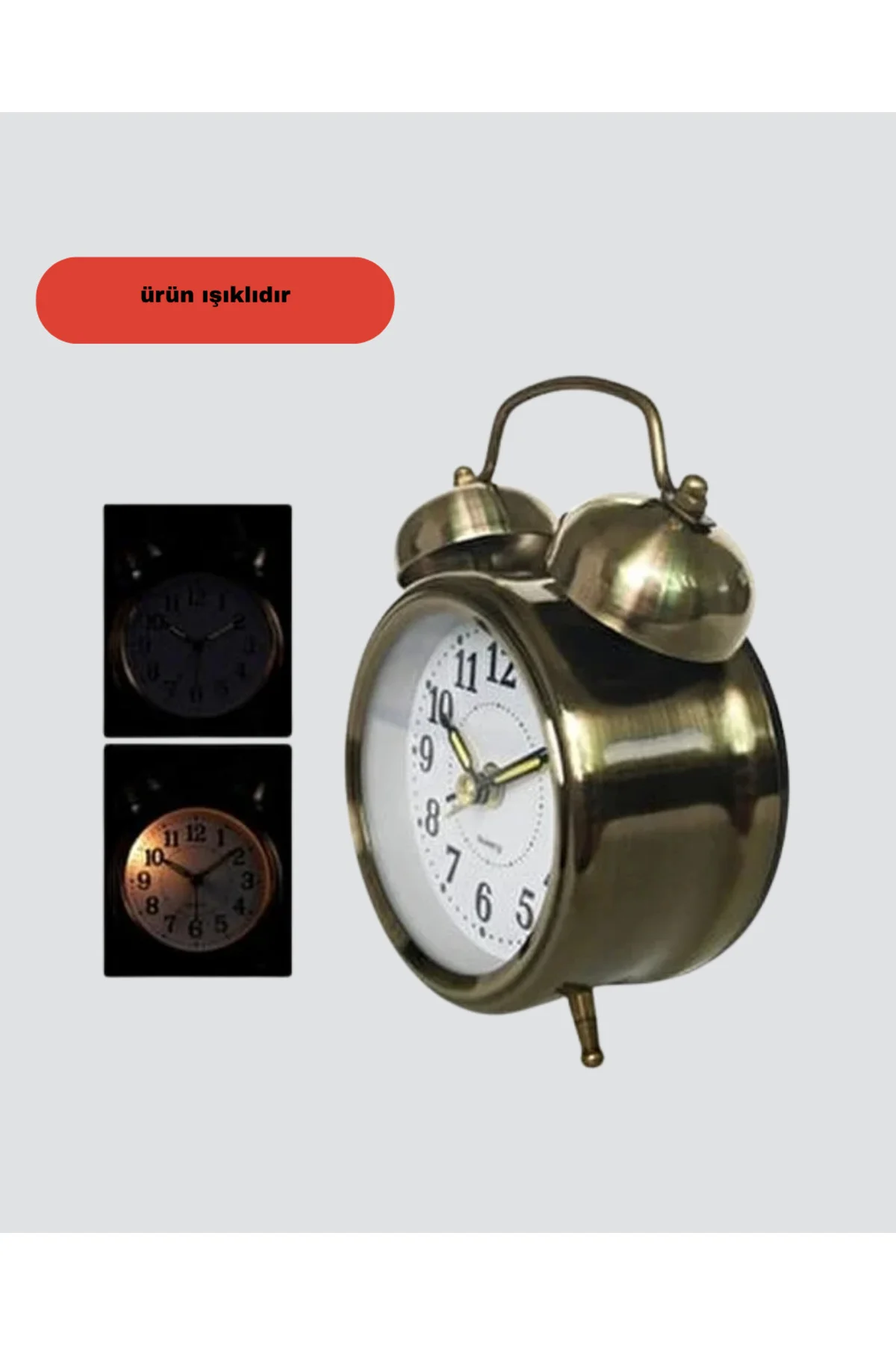 xmlbytr Metal Bronz Nostaljik Masa Saati Alarmlı Büyük Boy Sessiz Mekanizmalı tr