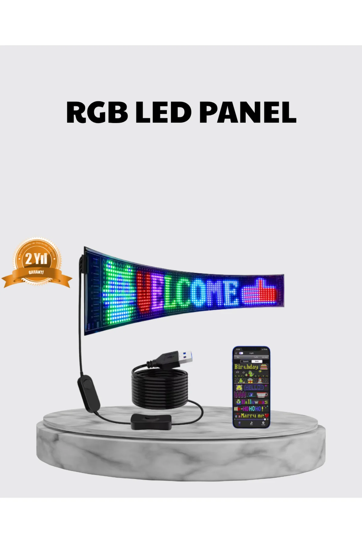 xmlbytr RGB LED Panel – Çok Renkli Kumandalı USB Bağlantılı Yazı ve GIF Gösterimli Akıllı