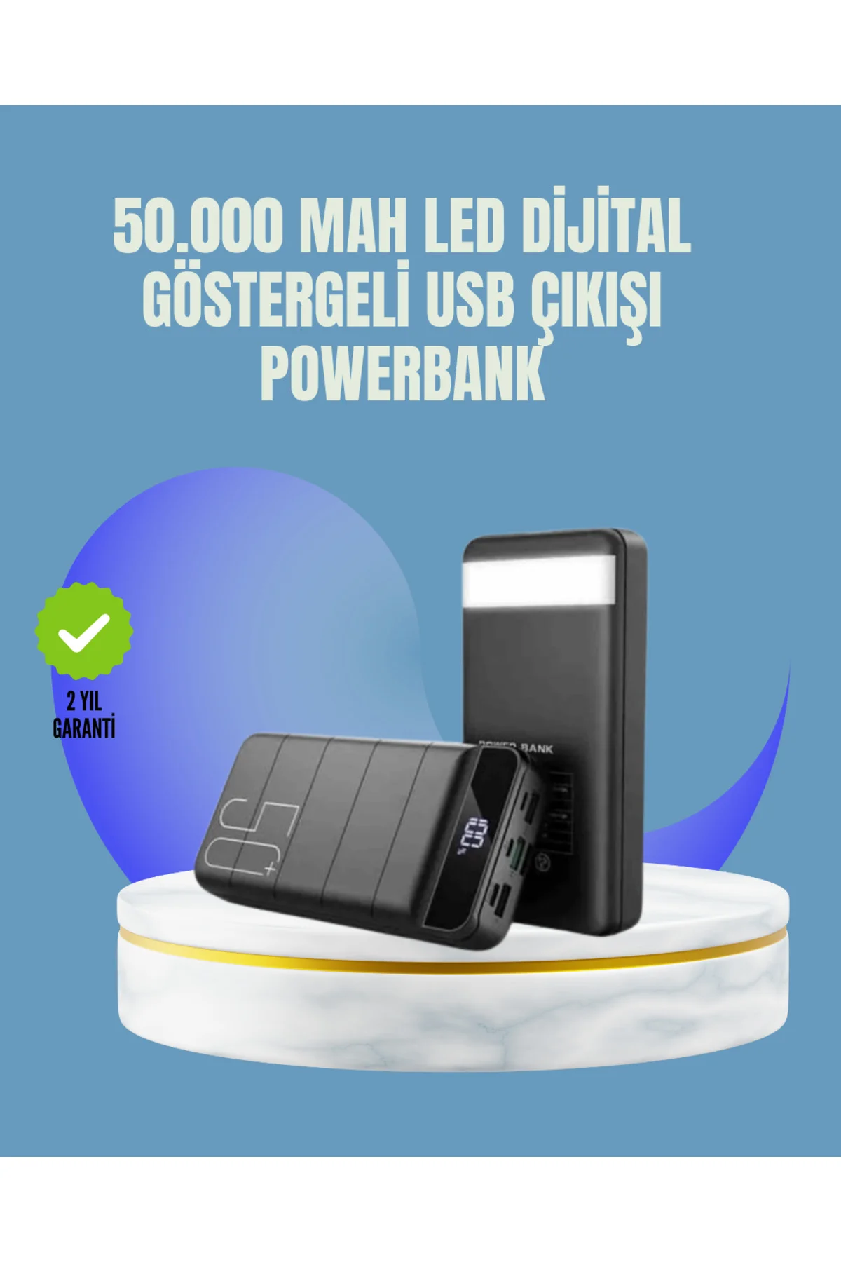 xmlbytr Tüm Cihazlarla Uyumlu 50.000 mAh Powerbank – Yüksek Kapasiteli LED Gösterge ve Akıllı