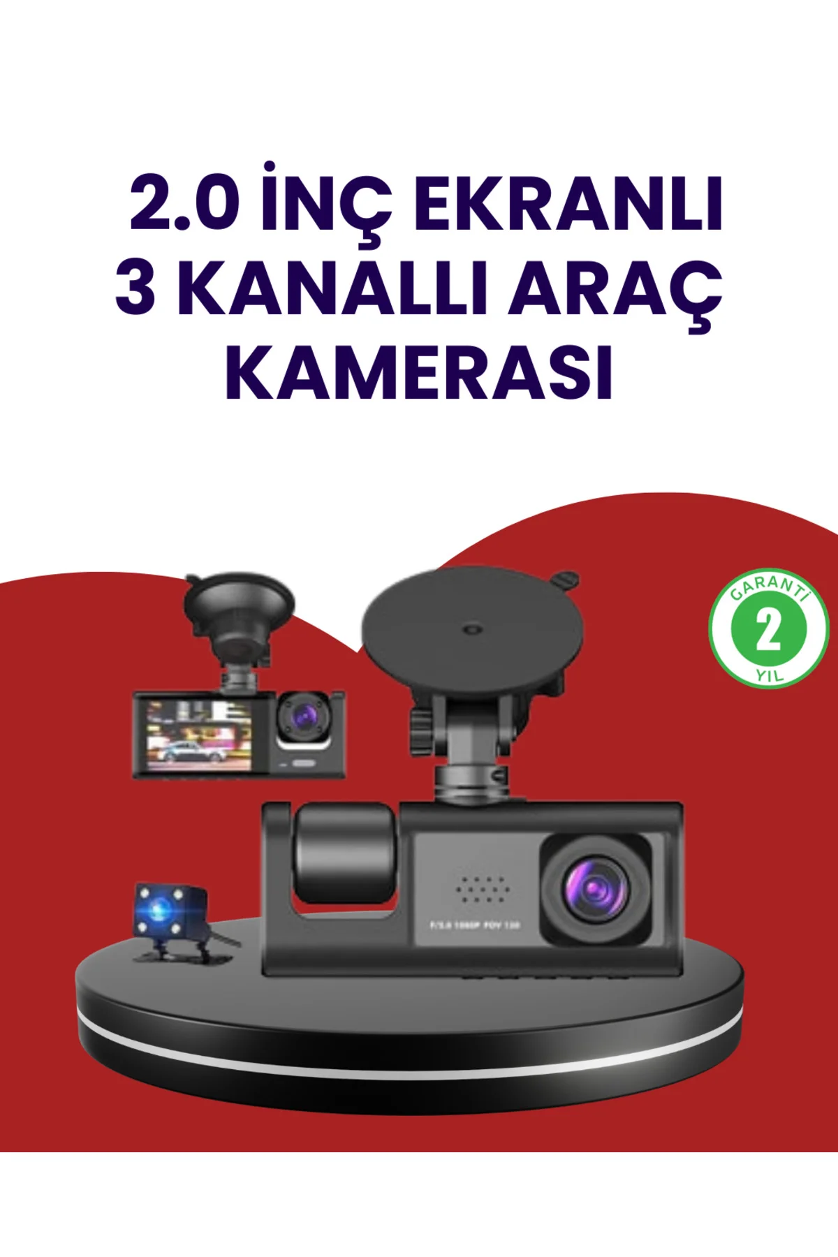 xmlbytr Üç Kameralı Araç Kamerası | Full HD 1080P Ön + HD İç/Arka