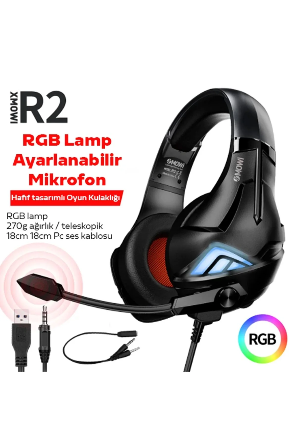 Xmowi R2 Mikrofonlu Rgb Kulaklılığı Gurultu Engelleyici Kulaklik- Xmowi R2 Mikrofonlu Rgb Kulaklılığı Gurultu Engelleyici Kulaklik-