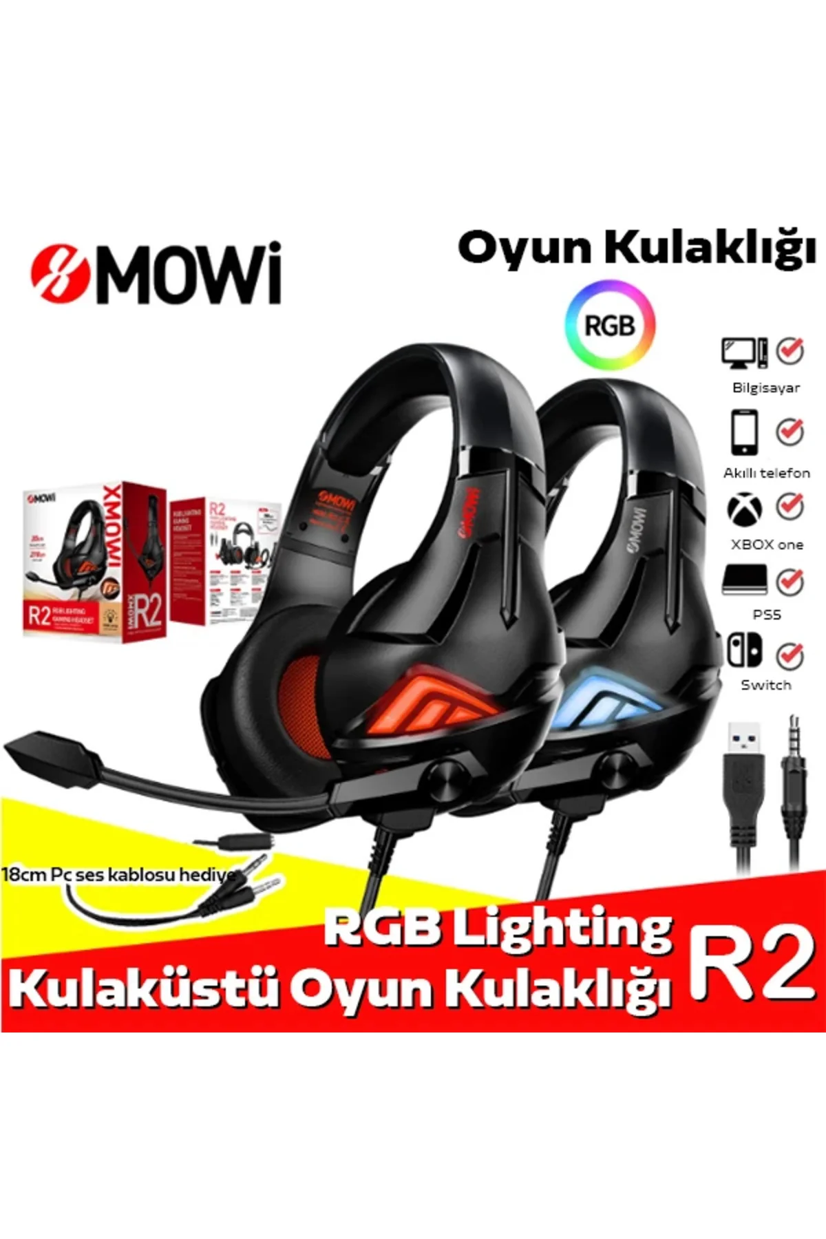 Xmowi R2 Mikrofonlu Rgb Kulaklılığı Gurultu Engelleyici Kulaklik- Xmowi R2 Mikrofonlu Rgb Kulaklılığı Gurultu Engelleyici Kulaklik-