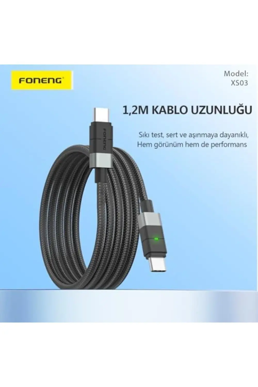 XS03 60W Led Işıklı Type-c To Type-C Şarj Ve Kablosu İp Örgülü 11