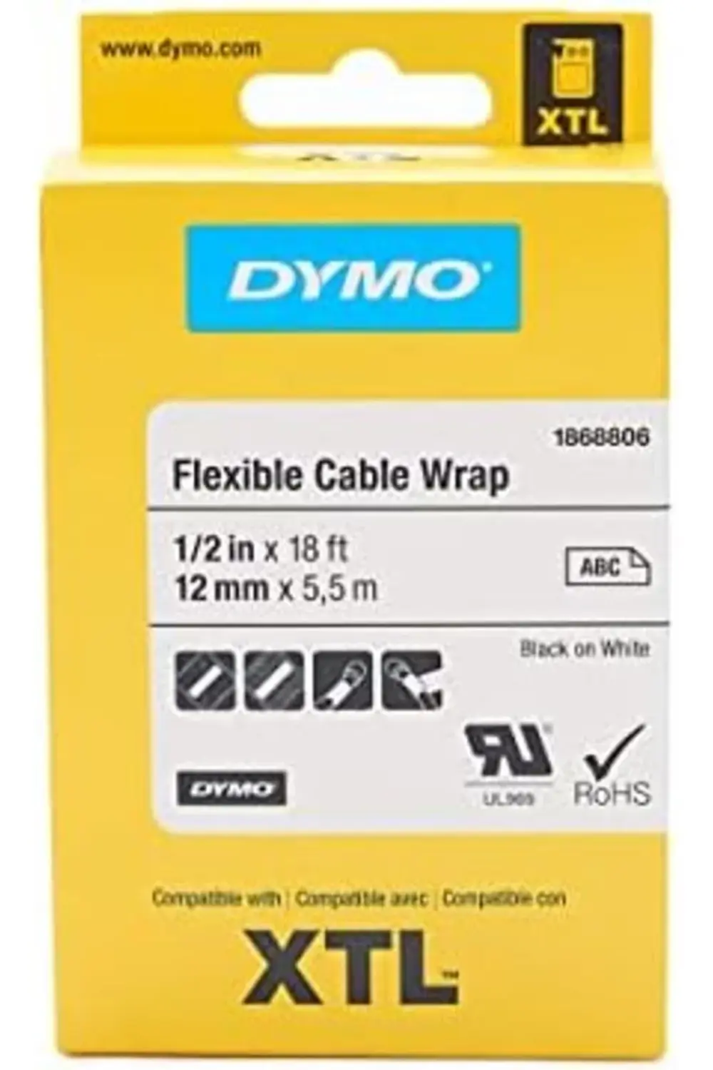 XTL, Esnek Kablo Etiketi (12 mm x 5,5 mt), Beyaz/Siyah - 1868806