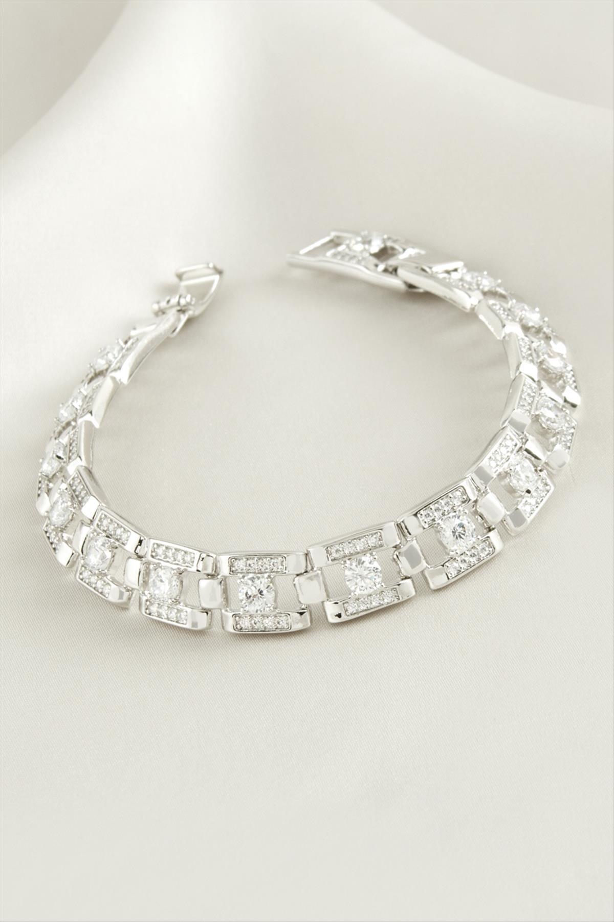 Xuping Kare Zirkon Taşlı Lüks Çelik Bileklik