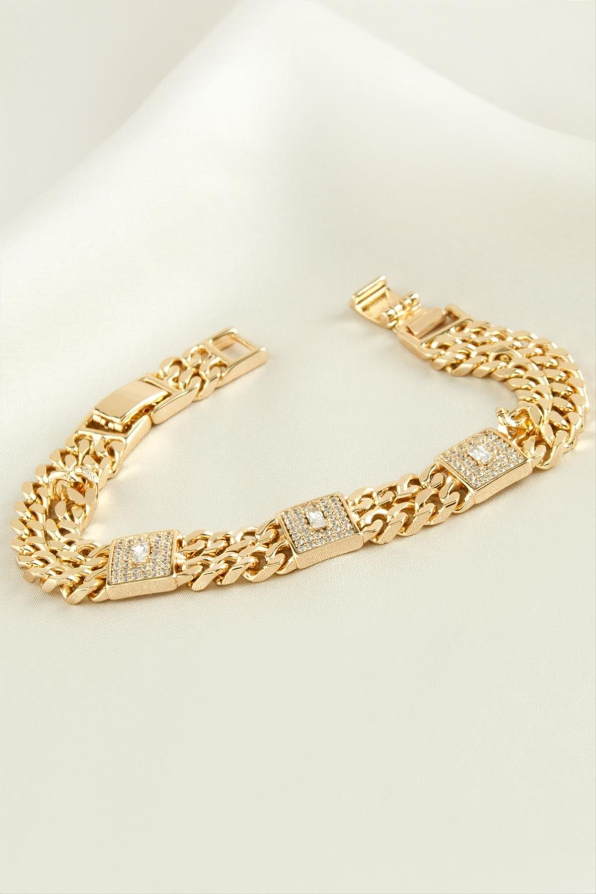 Xuping Kare Zirkon Taşlı Lüks Çelik Bileklik