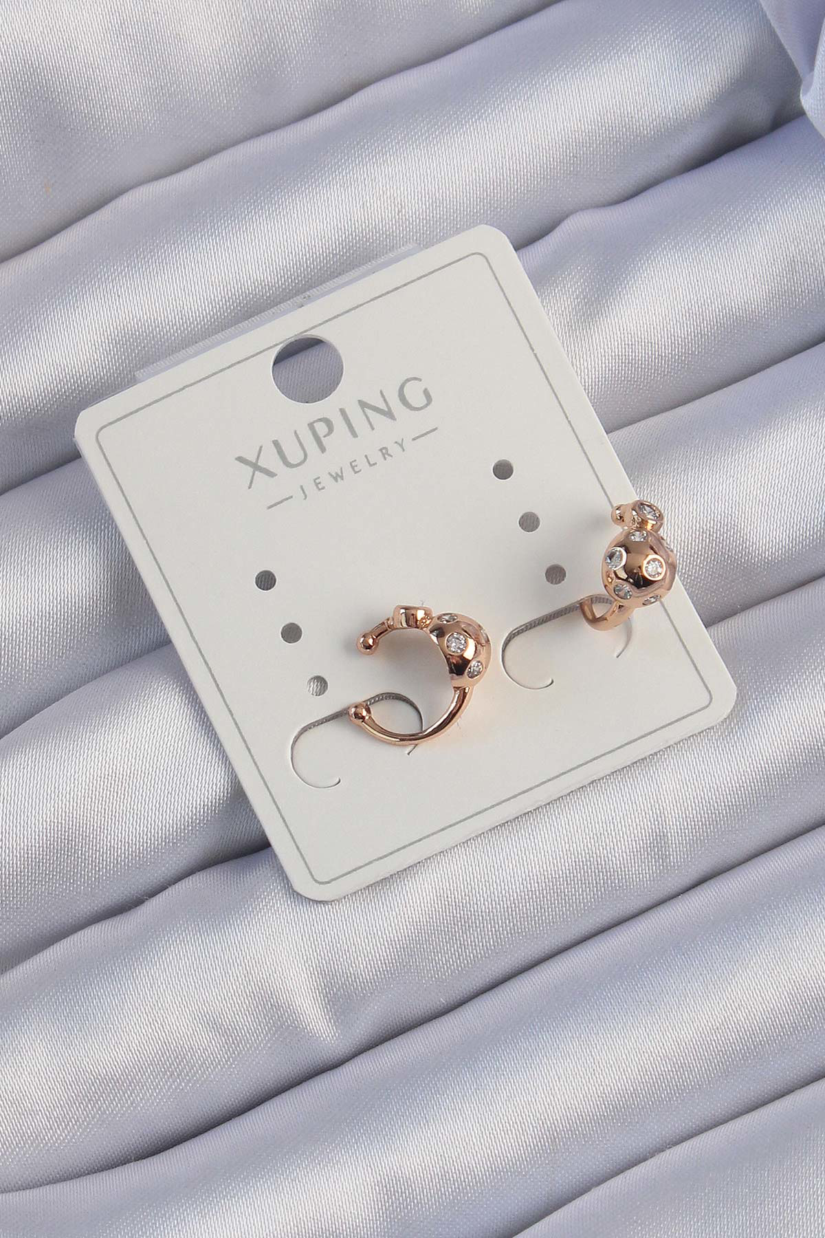 Xuping Rose Renk Zirkon Taşlı Bombeli Topçuk Earcuff Küpe - TJ-BK