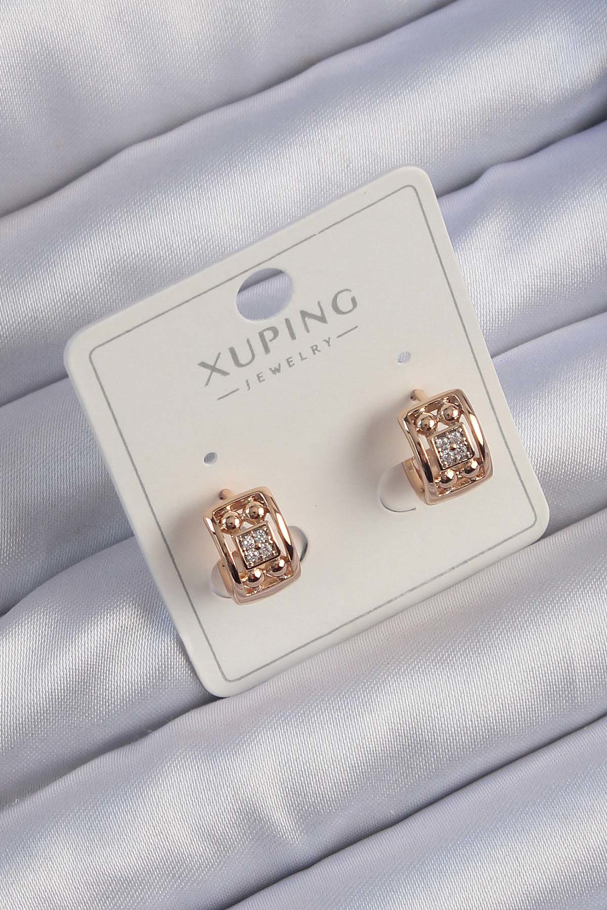 Xuping Rose Renk Zirkon Taşlı Geometrik Desenli Halka Küpe - TJ-B
