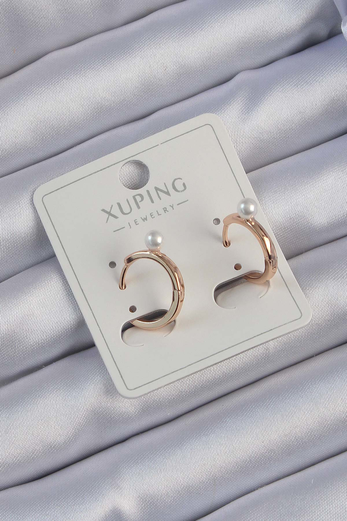 Xuping Rose Renk İnci Detay Halka Küpe SL8660