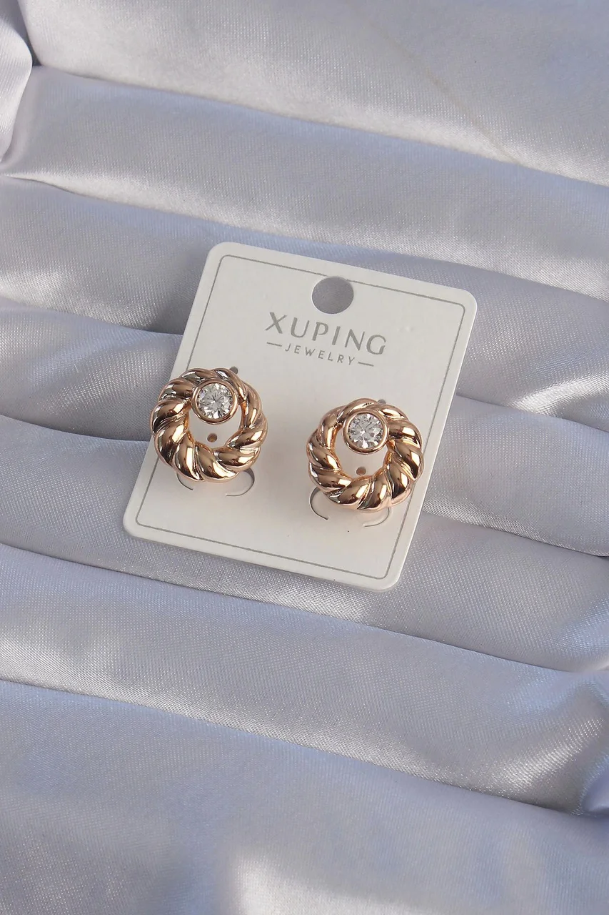 Xuping Rose Renk Oval Zirkon Taşlı Burgu Model Küpe Çok Renkli