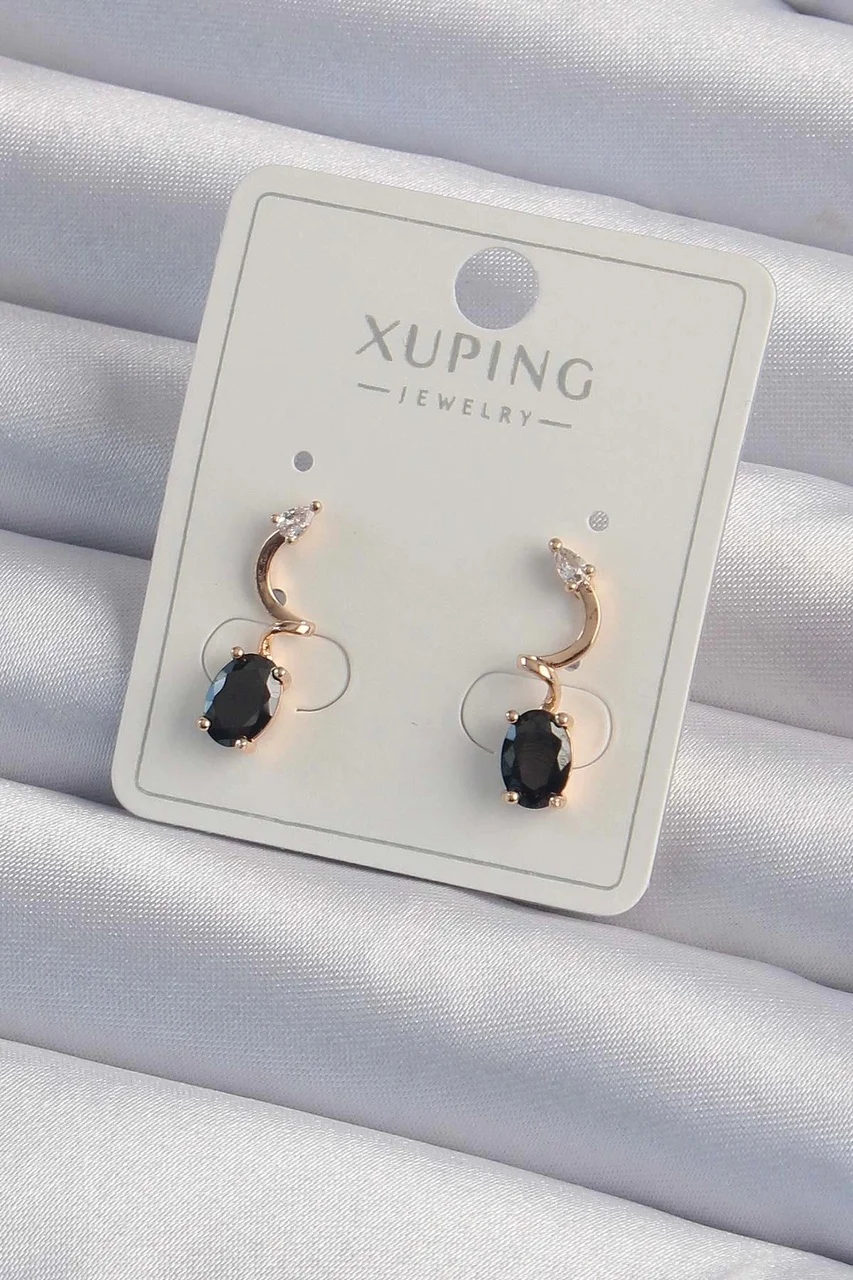 Xuping Rose Renk Siyah Zirkon Taşlı Kıvrımlı Küpe Çok Renkli