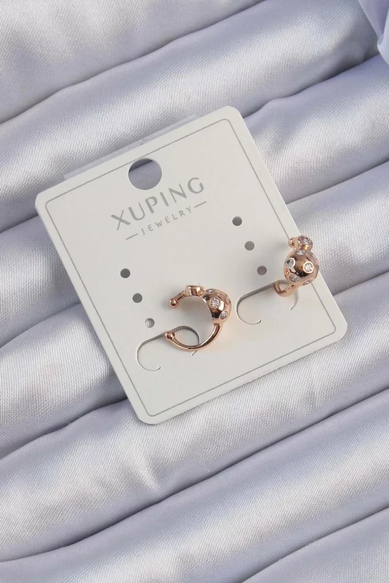 Xuping Rose Renk Zirkon Taşlı Bombeli Topçuk Earcuff Küpe - Lisinya
