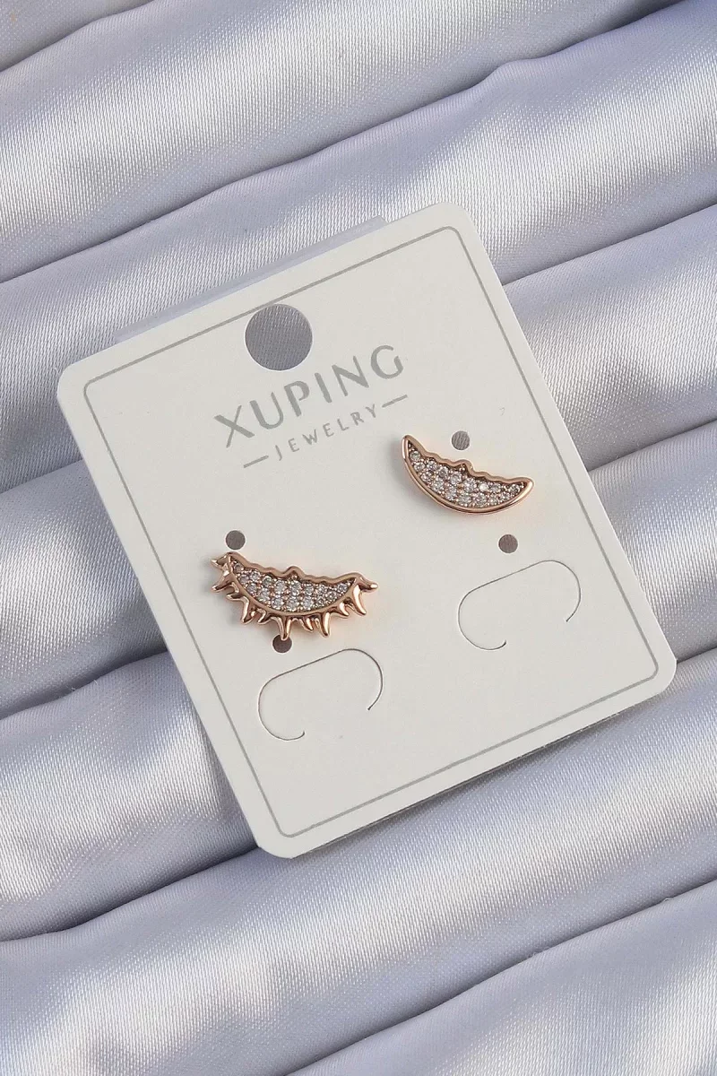 Xuping Rose Renk Zirkon Taşlı Ay ve Güneş Tasarımlı Küpe - Lisinya