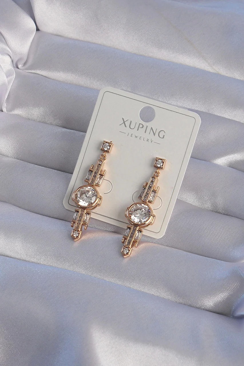 Xuping Rose Renk Zirkon Taşlı Geometrik Sallantılı Küpe Çok Renkl