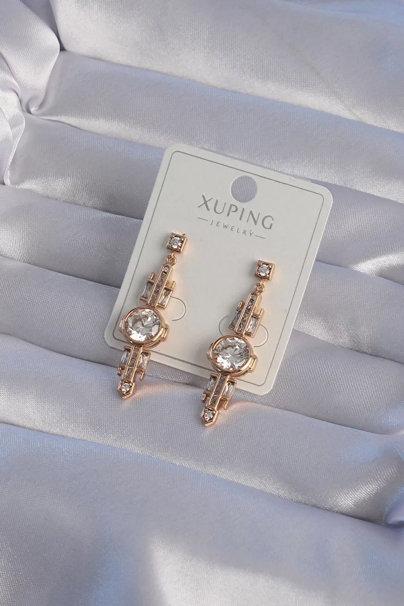XUPİNG Rose Renk Zirkon Taşlı Geometrik Sallantılı Küpe - Lisinya