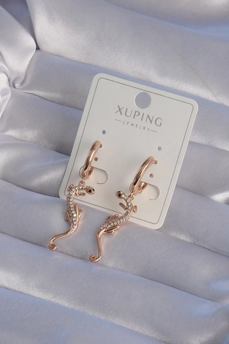 XUPİNG Rose Renk Zirkon Taşlı Kertenkele Model Halka Küpe - Lisinya