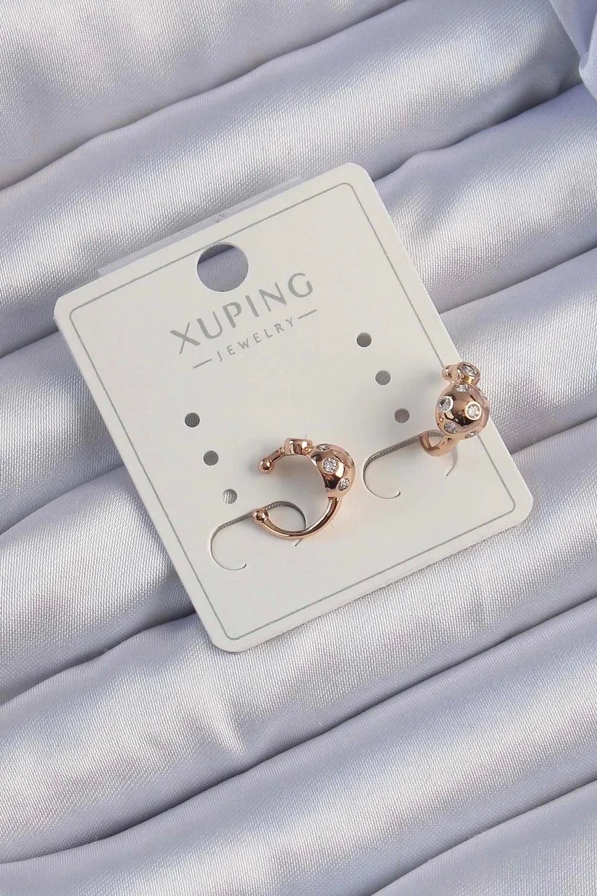 Xuping Rose Renk Zirkon Taşlı Bombeli Topçuk Earcuff Küpe Çok Renkli