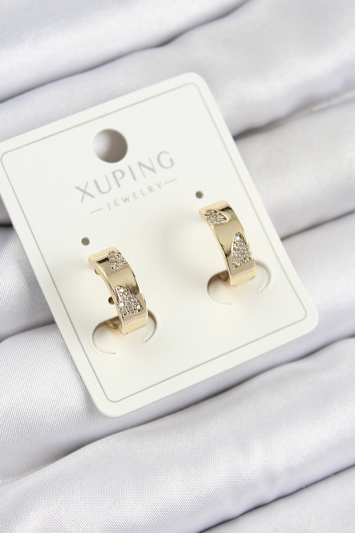 Xuping Zirkon Taşlı Desenli Halka Model Gold Renk Kadın Küpe - TJ