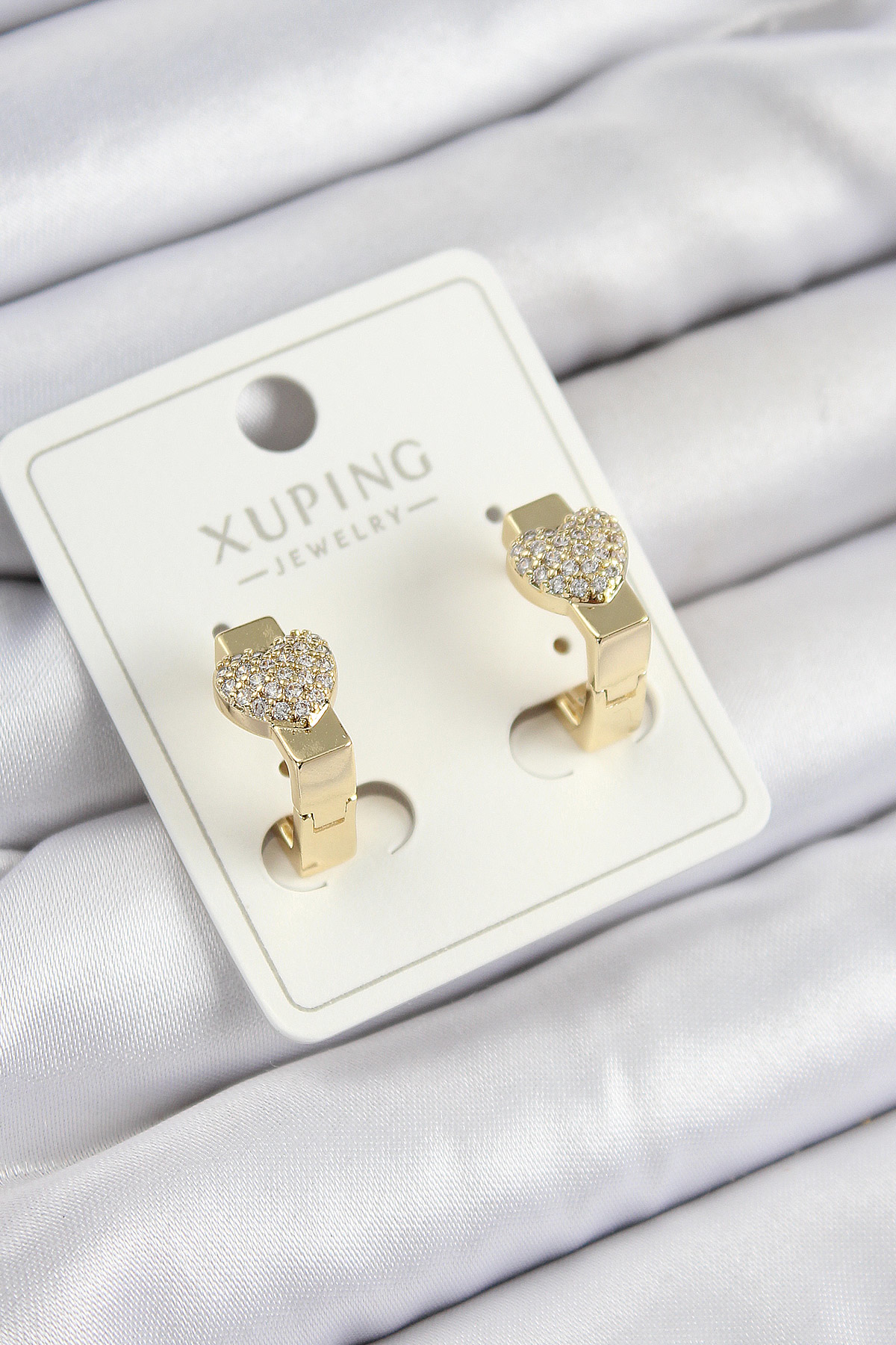 Xuping Zirkon Taşlı Kalp Model Gold Renk Kadın Küpe - TJ-BKP10857