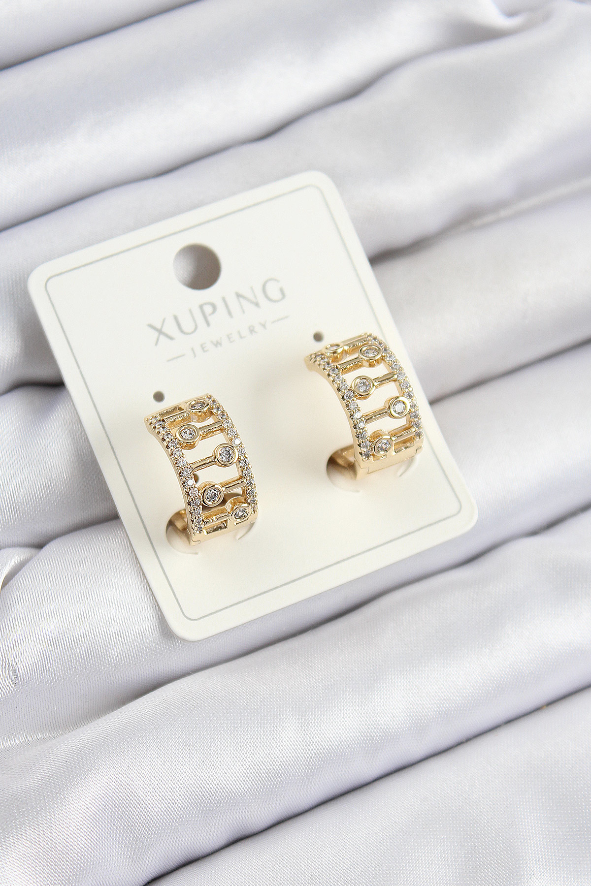 Xuping Zirkon Taşlı Çit Halka Model Gold Renk Kadın Küpe - TJ-BKP