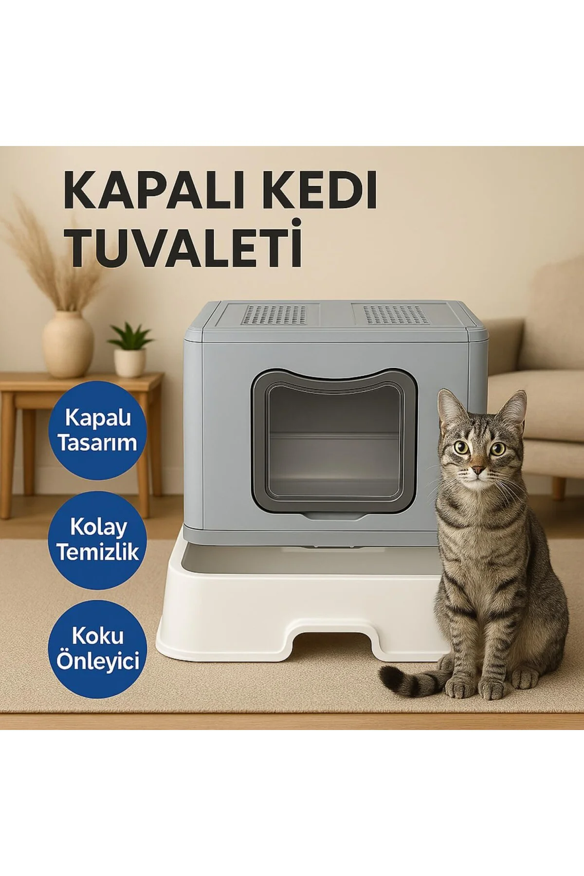 XXL Çift Filtreli Çekmeceli Katlanabilir Kedi Tuvaleti