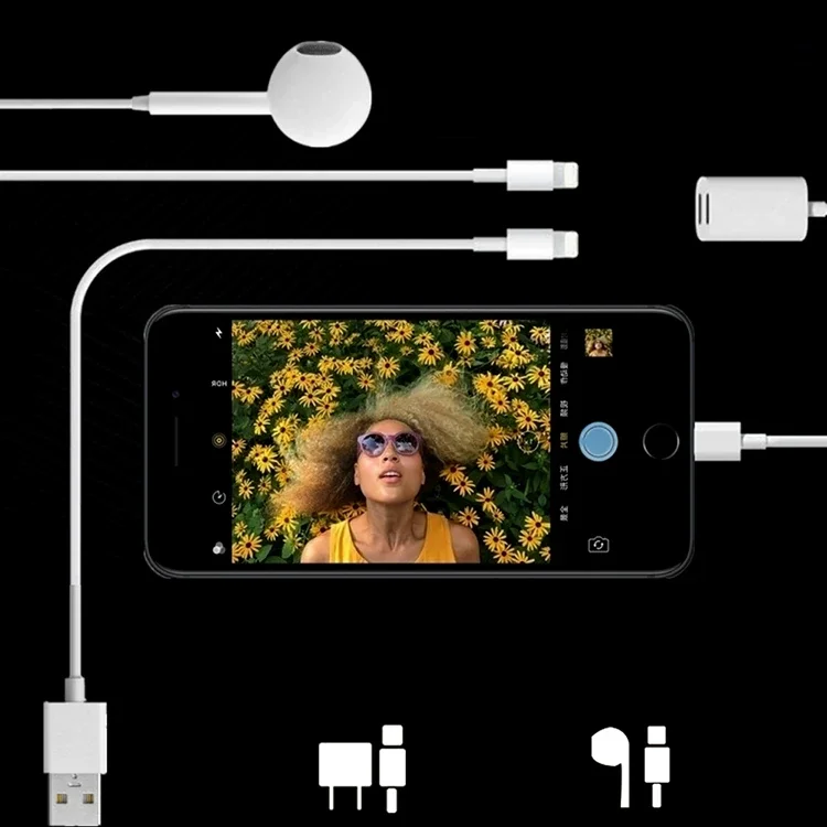 Y Cable iPhone 14-13-12-11 Lightning Kulaklık + USB Şarj Adaptörü - Hızlı ve Kesintisiz Ses