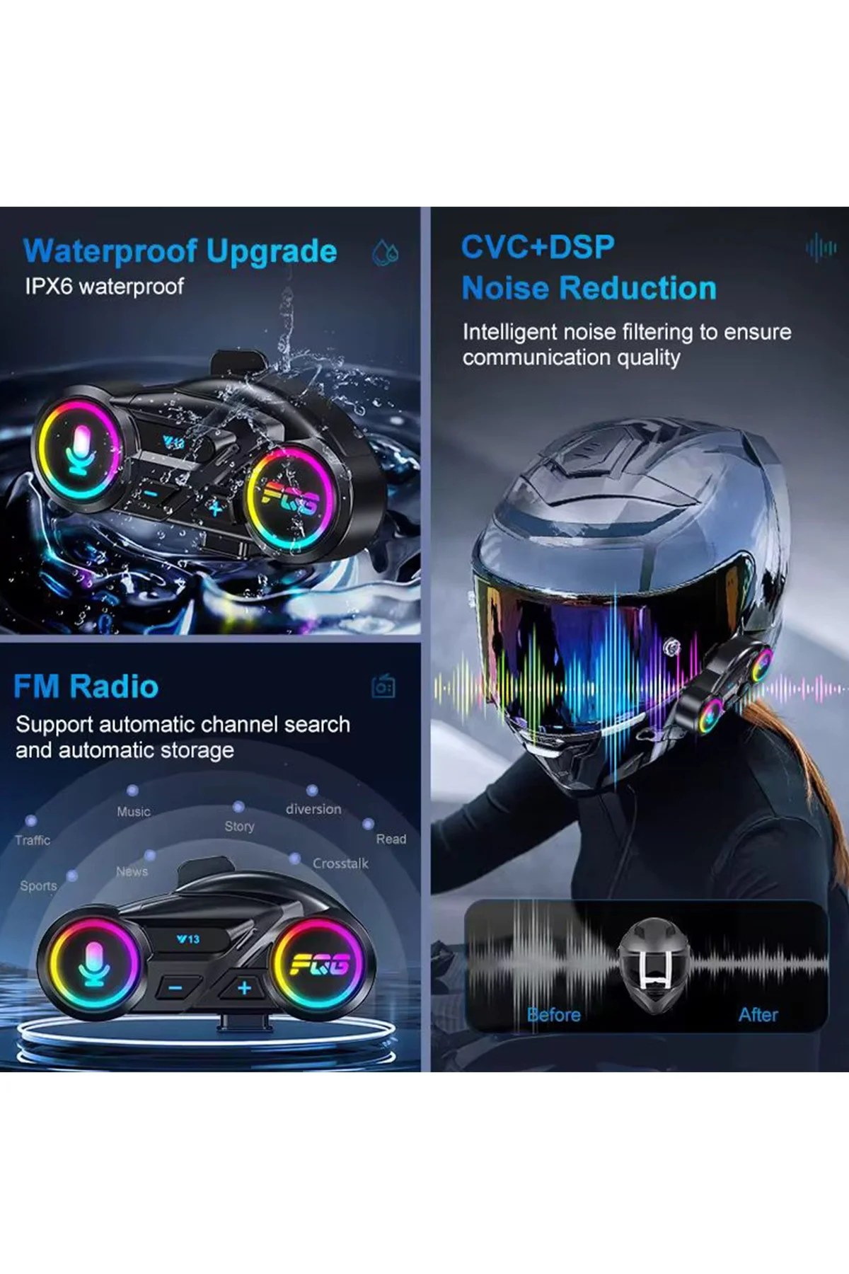Y13 Motor Kask Kulaklık Rgb Modlu Radyolu Motosiklet Kulaklık 5.3 Bluetooth Intercom Y13 Motor Kask Kulaklık Rgb Modlu Radyolu Motosiklet Kulaklık 5.3 Bluetooth Intercom