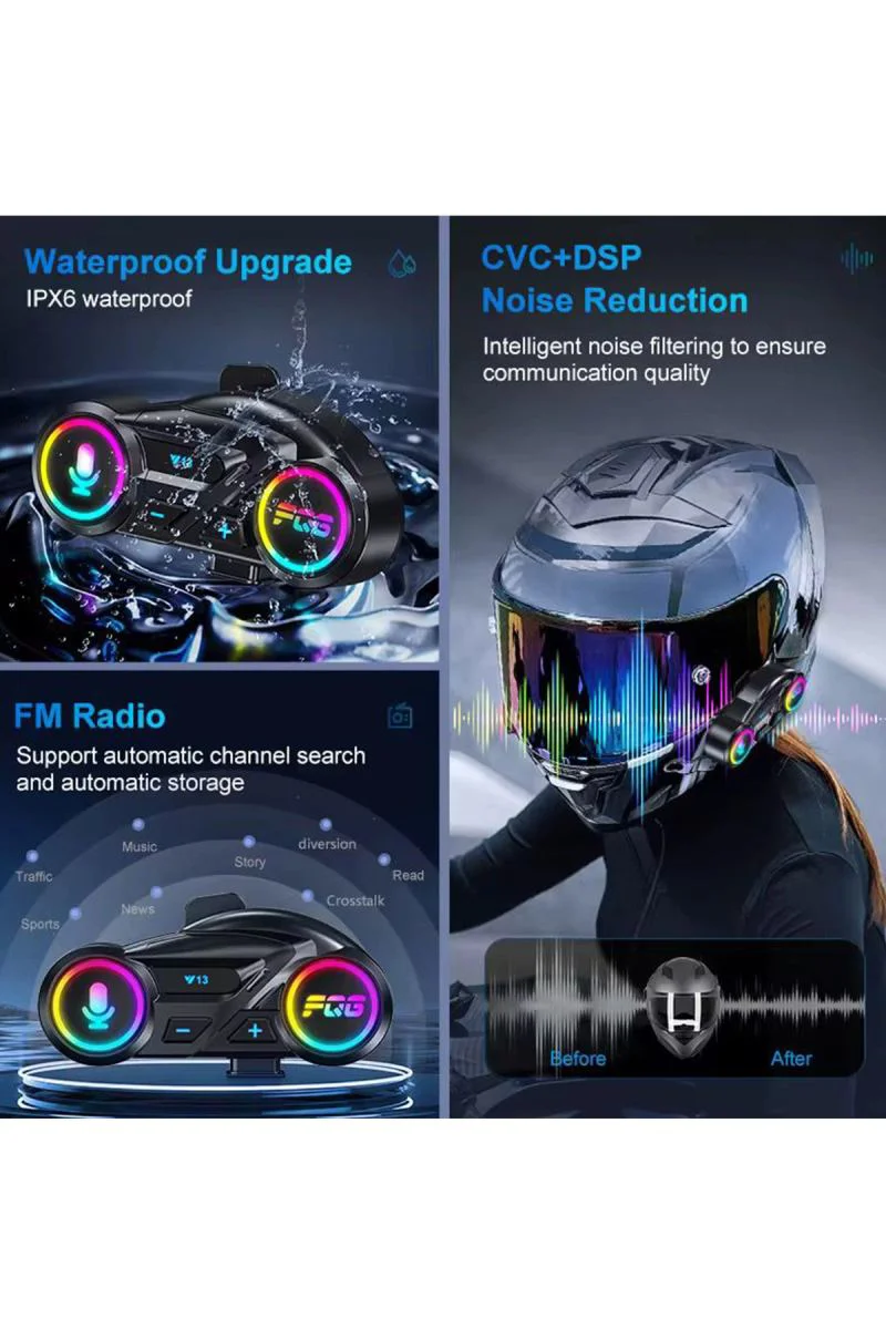 Y13 RGB Modlu Motor Kask Kulaklık - Bluetooth 5.3 Intercom Sistemi, IPX6 Su Geçirmez, 100 Saat Bekleme Süresi Fiyatı, Yorumları ve Özellikleri