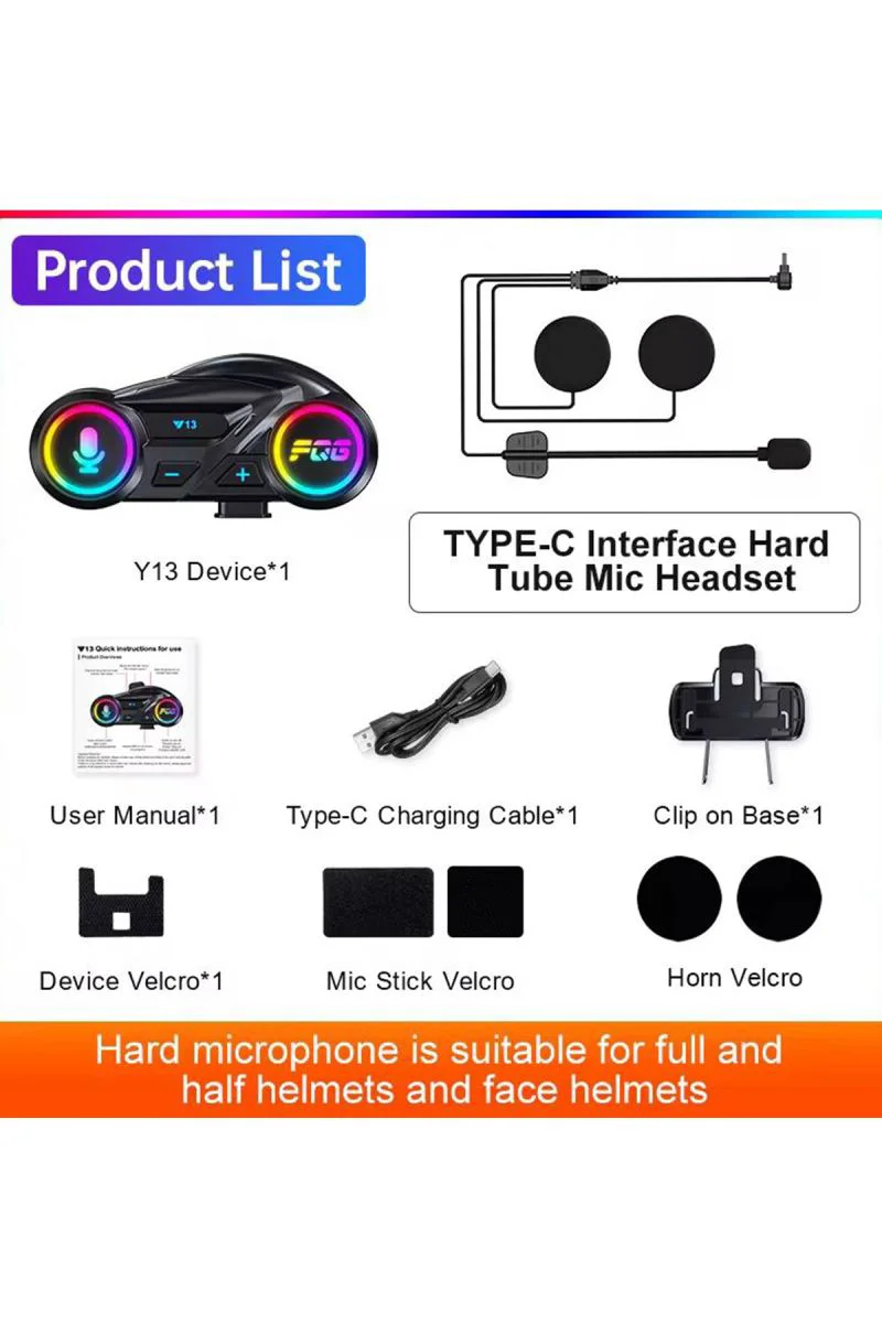 Y13 RGB Modlu Motor Kask Kulaklık - Bluetooth 5.3 Intercom Sistemi, IPX6 Su Geçirmez, 100 Saat Bekleme Süresi Fiyatı, Yorumları ve Özellikleri