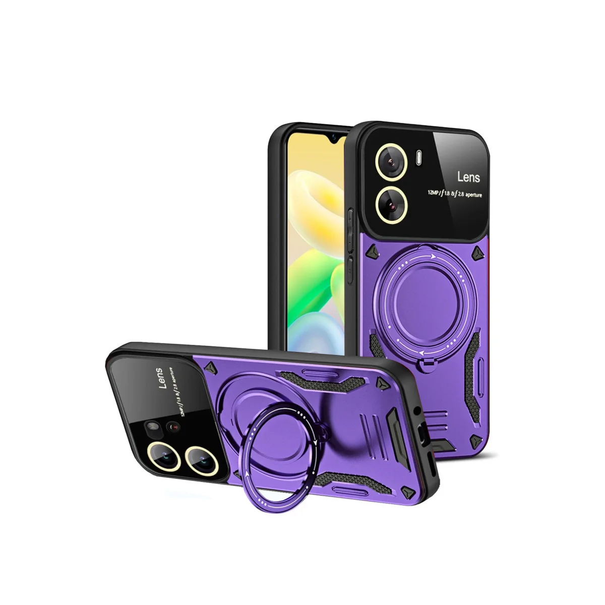 Y16 Joy Lens Standlı 360 Döner Kılıf - Mor Düşme Korumalı ve Şık