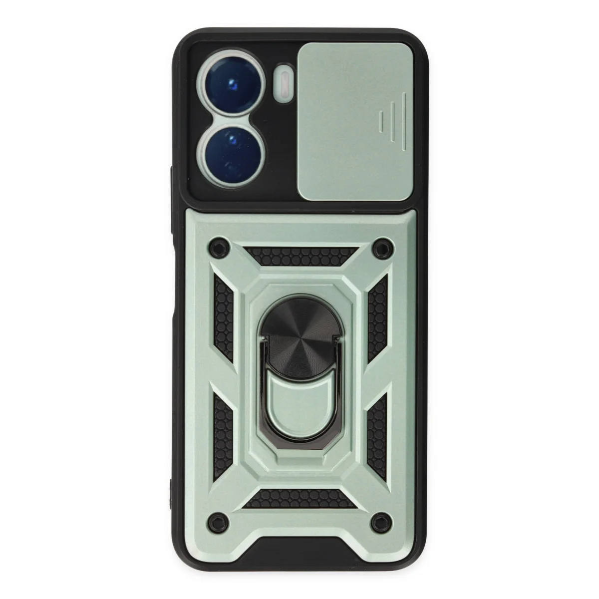 Y16 Kılıf Pars Lens Yüzüklü Silikon - Yeşil (Lens Korumalı ve Metal Standlı Kılıf)