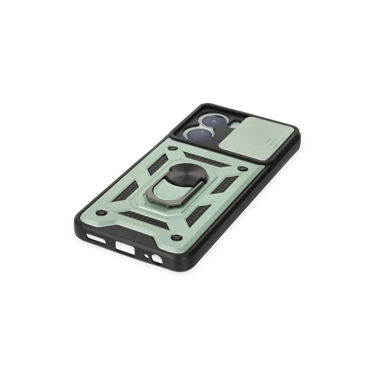 Y16 Kılıf Pars Lens Yüzüklü Silikon - Yeşil (Lens Korumalı ve Metal Standlı Kılıf)