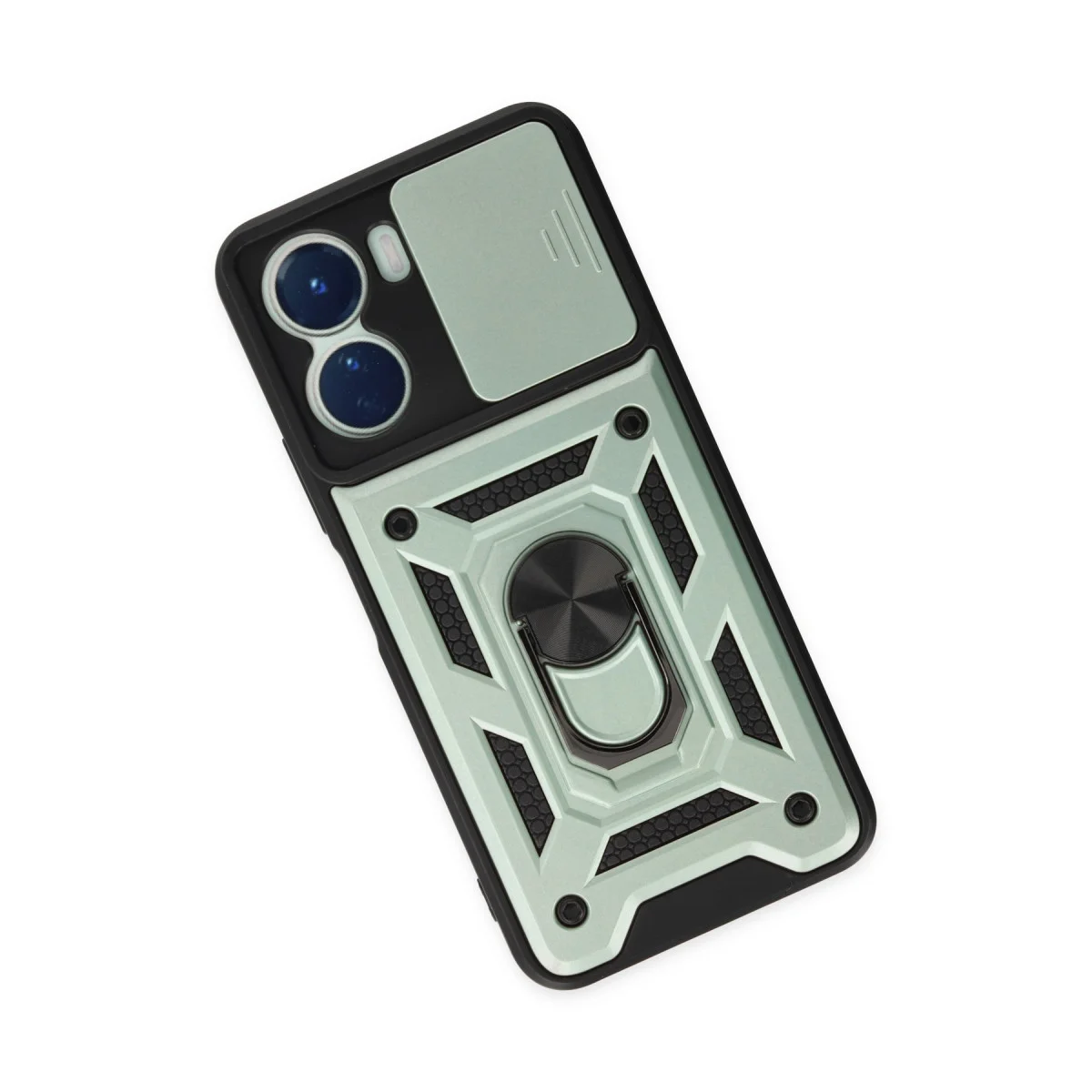 Y16 Kılıf Pars Lens Yüzüklü Silikon - Yeşil (Lens Korumalı ve Metal Standlı Kılıf)