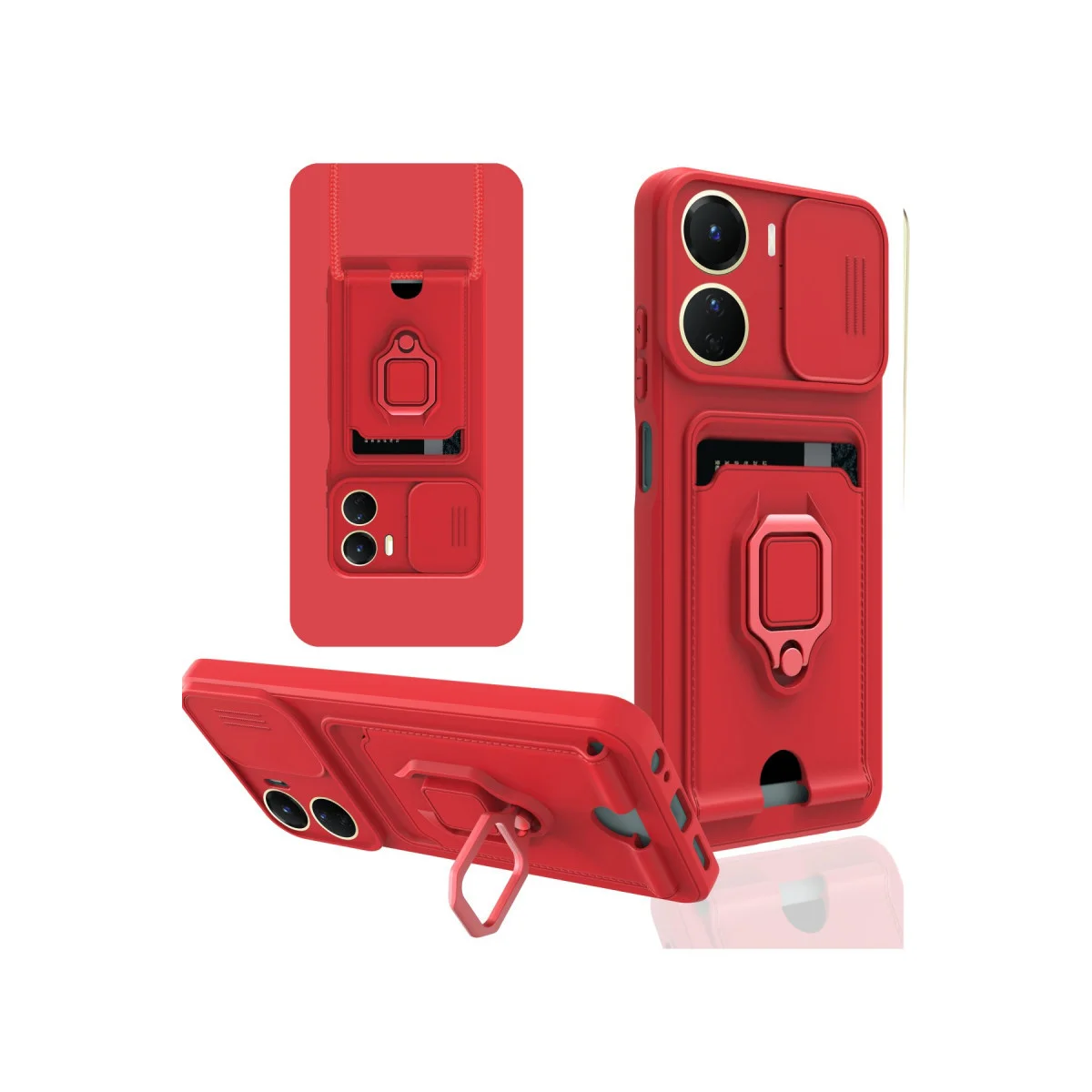 Y16 Zuma Kartvizitli Yüzüklü Silikon Kılıf - Kırmızı (Kamera Korumalı & Standlı)