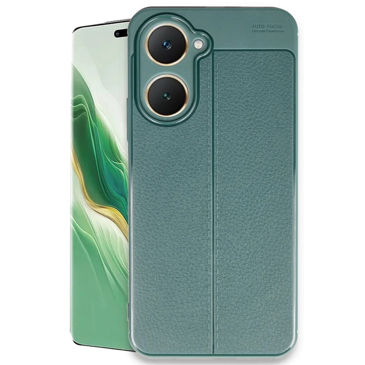Y18 Auto Focus Kılıf Koyu Yeşil – Premium TPU Deri Dokulu ve Yüksek Darbe Korumalı Telefon Kılıfı