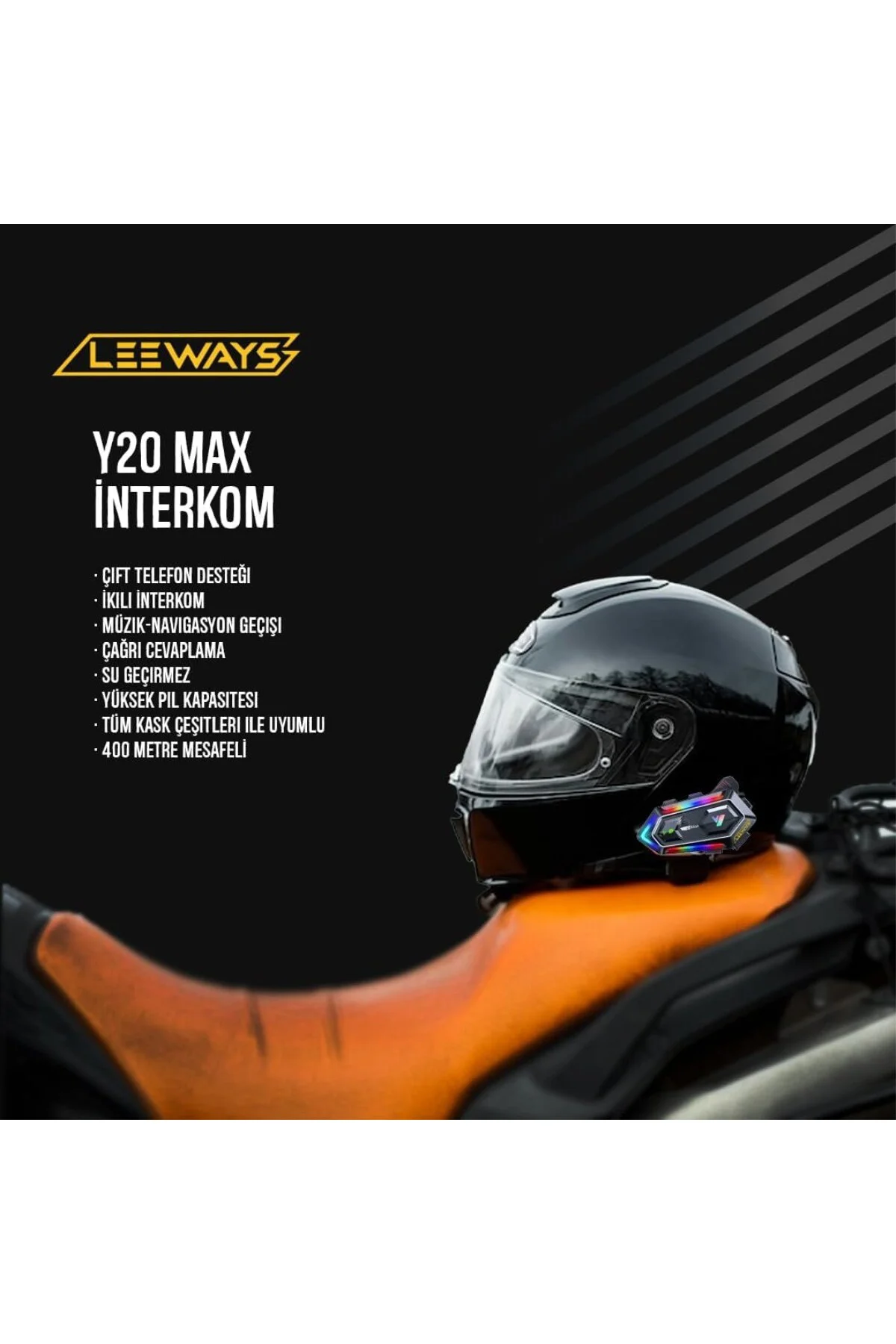Y20 Max Motorsiklet Intercom Su Geçirmez Kask 2 Kişi Telsiz Bağla