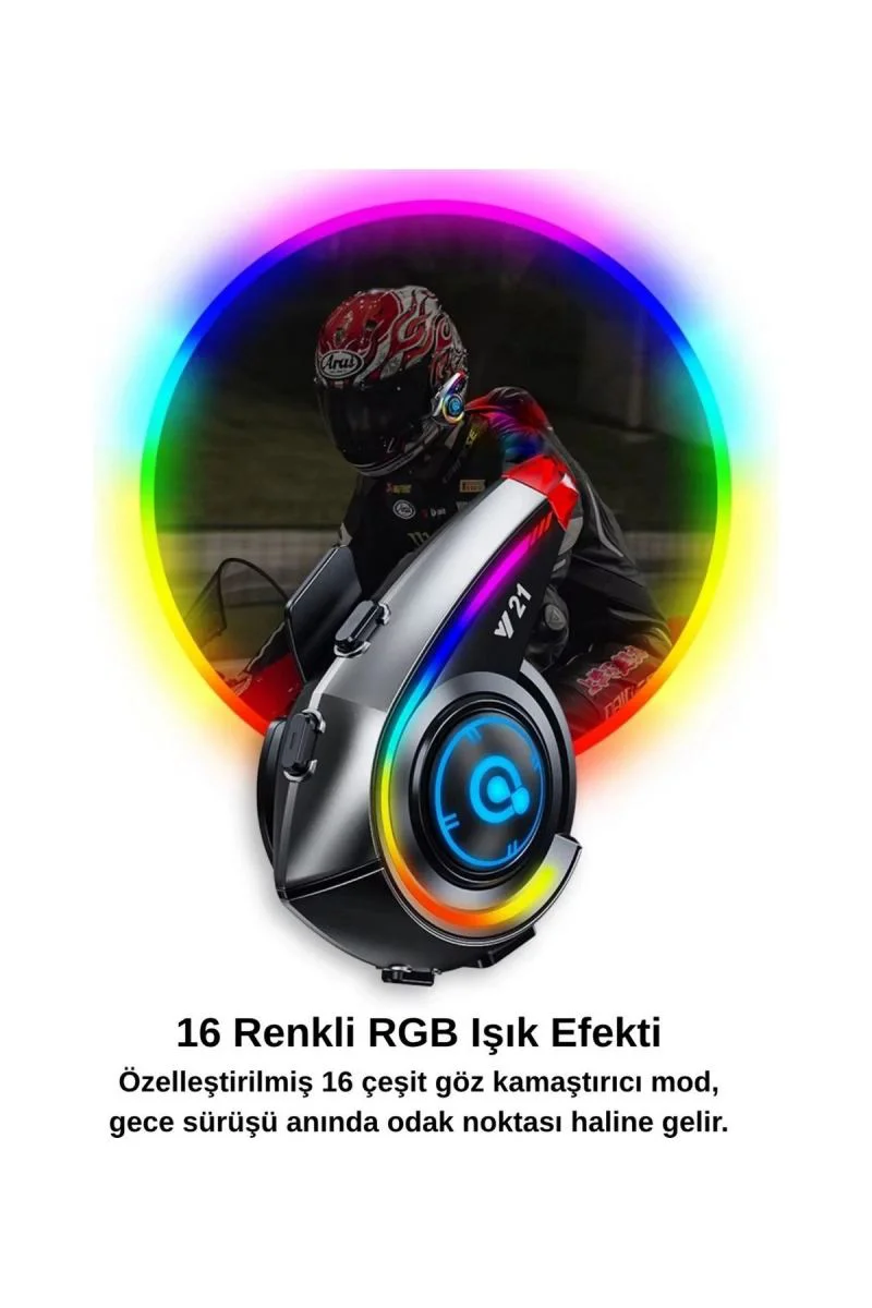 Y21 RGB Işık Efektli Bluetooth Intercom — Motosiklet Kask Kulaklığı Fiyatı, Yorumları ve Özellikleri