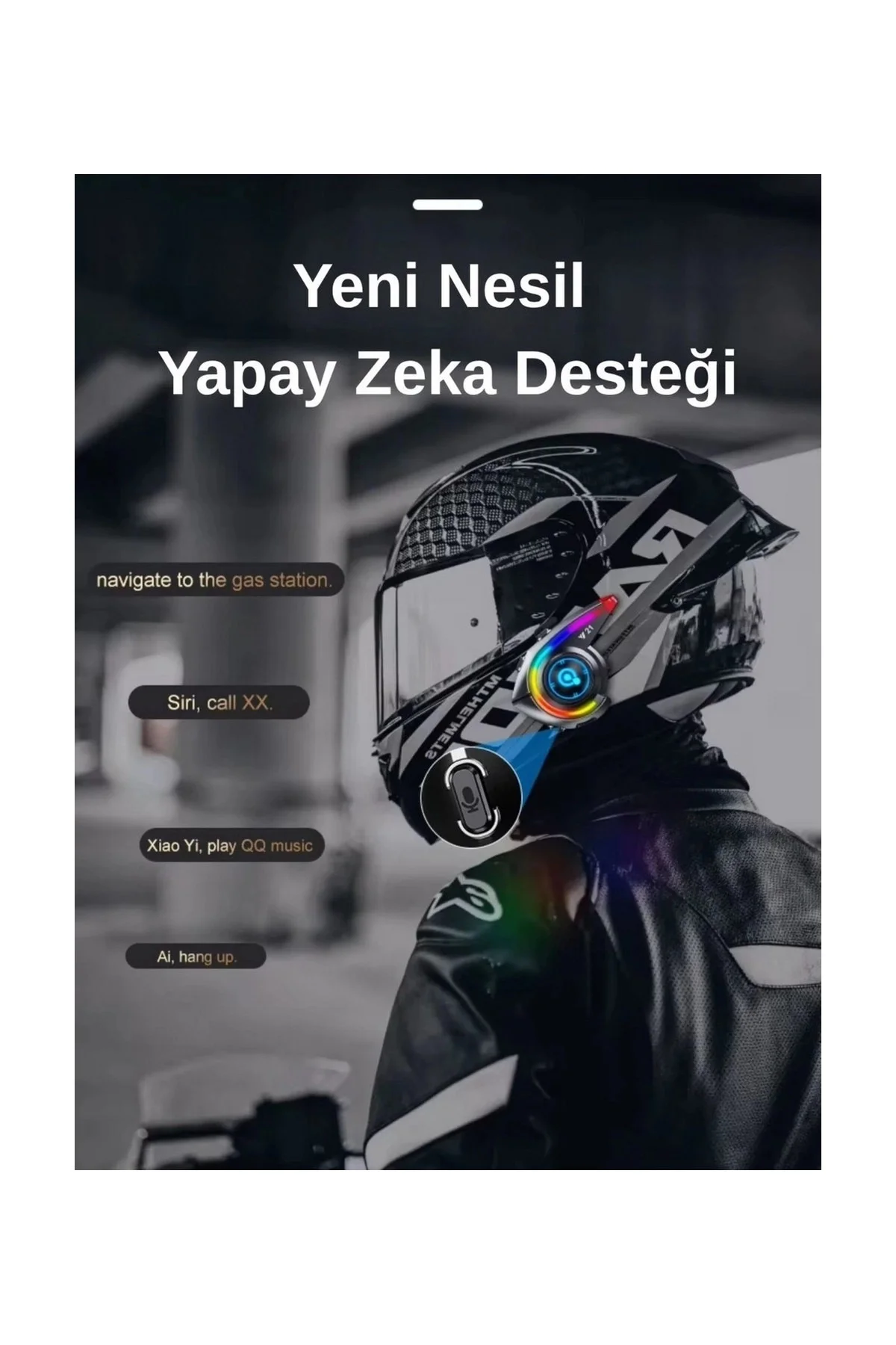 Y21 Rgb Işık Efektli Intercom Bluetooth Motosiklet Kask Kulaklığı Intercom Kulaklık - Görsel 2