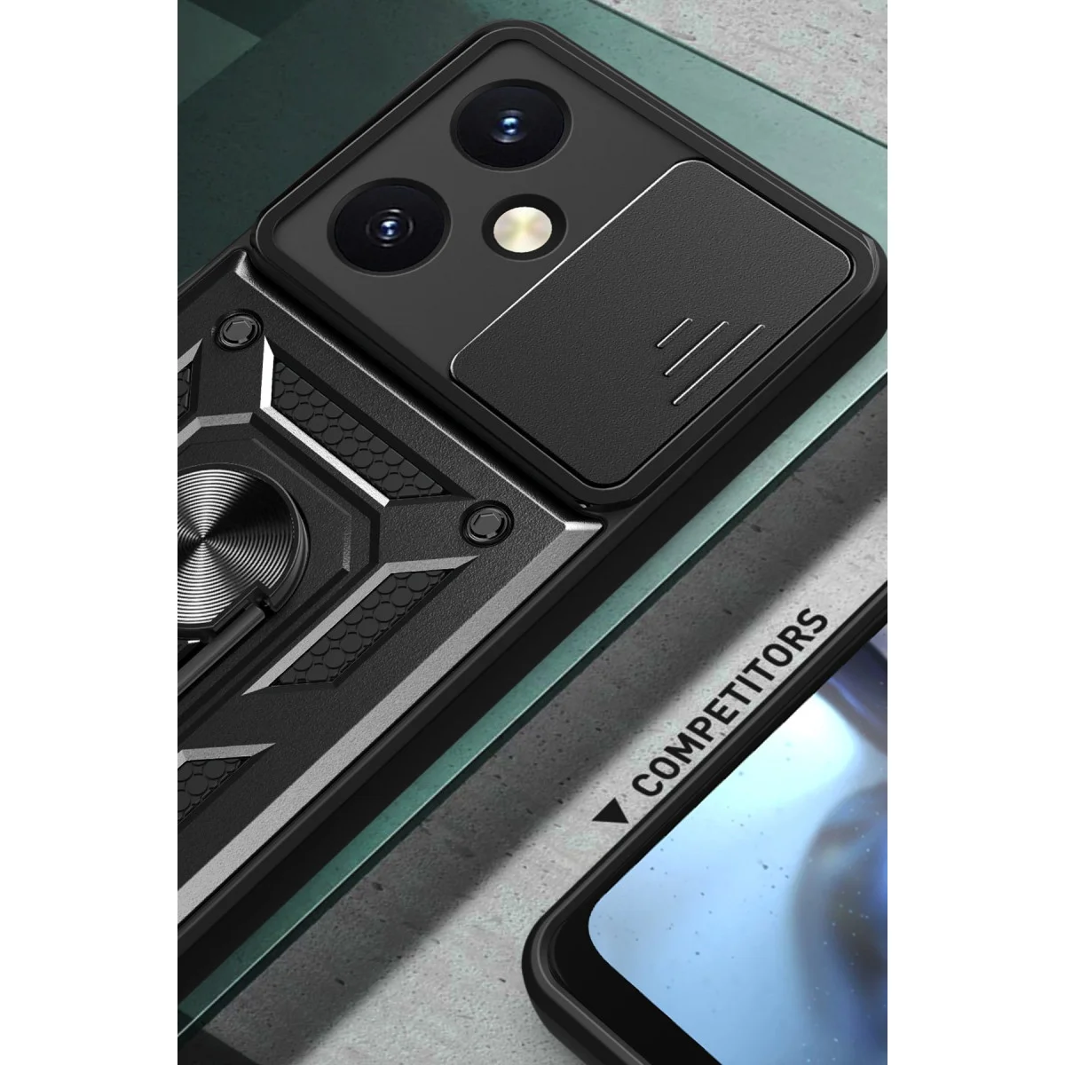 Y27 Kılıf Silikon Pars Lens Yüzüklü - Yeşil Premium Cihaz Koruyucu